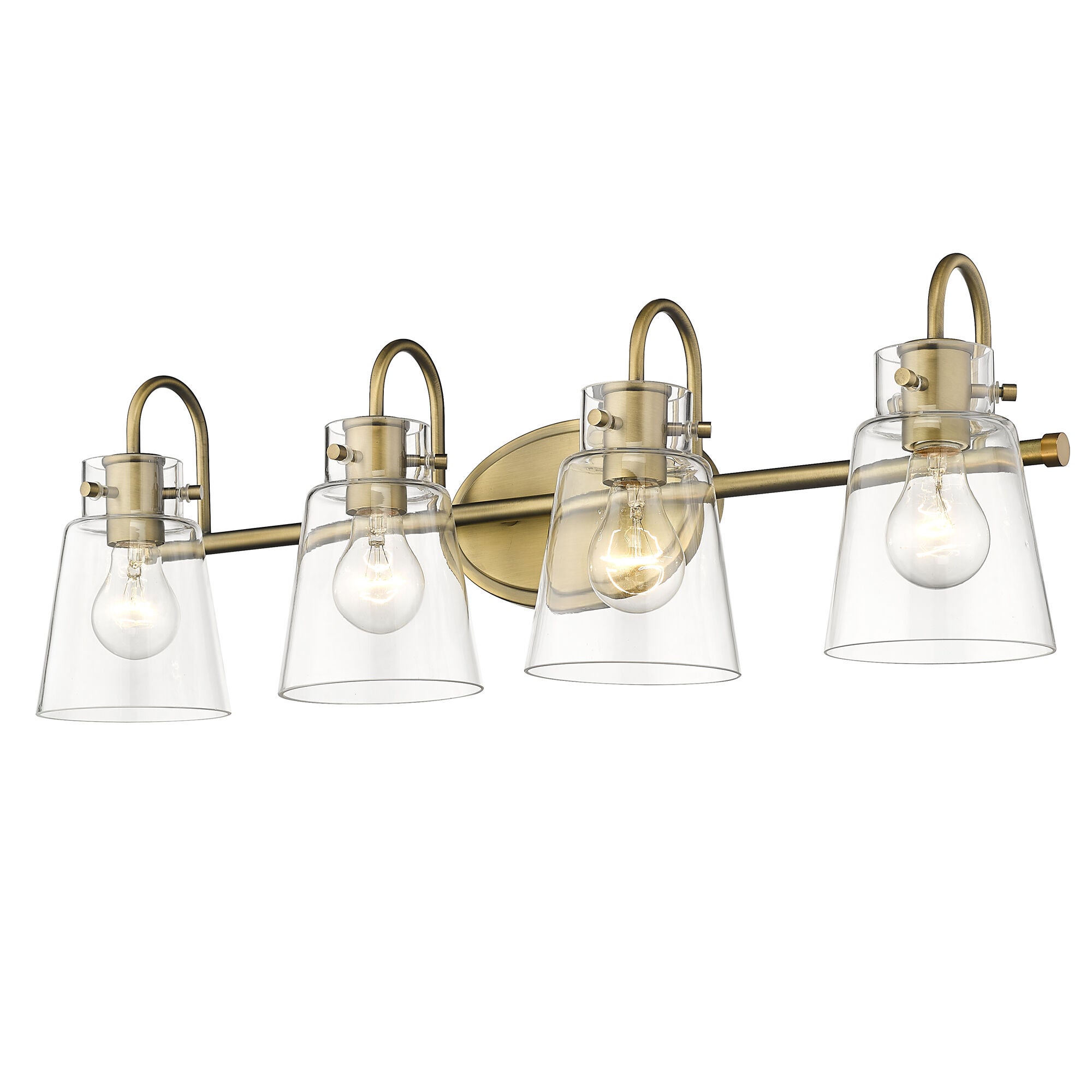 Shown in Antique Brass finish and Clear Glass shade