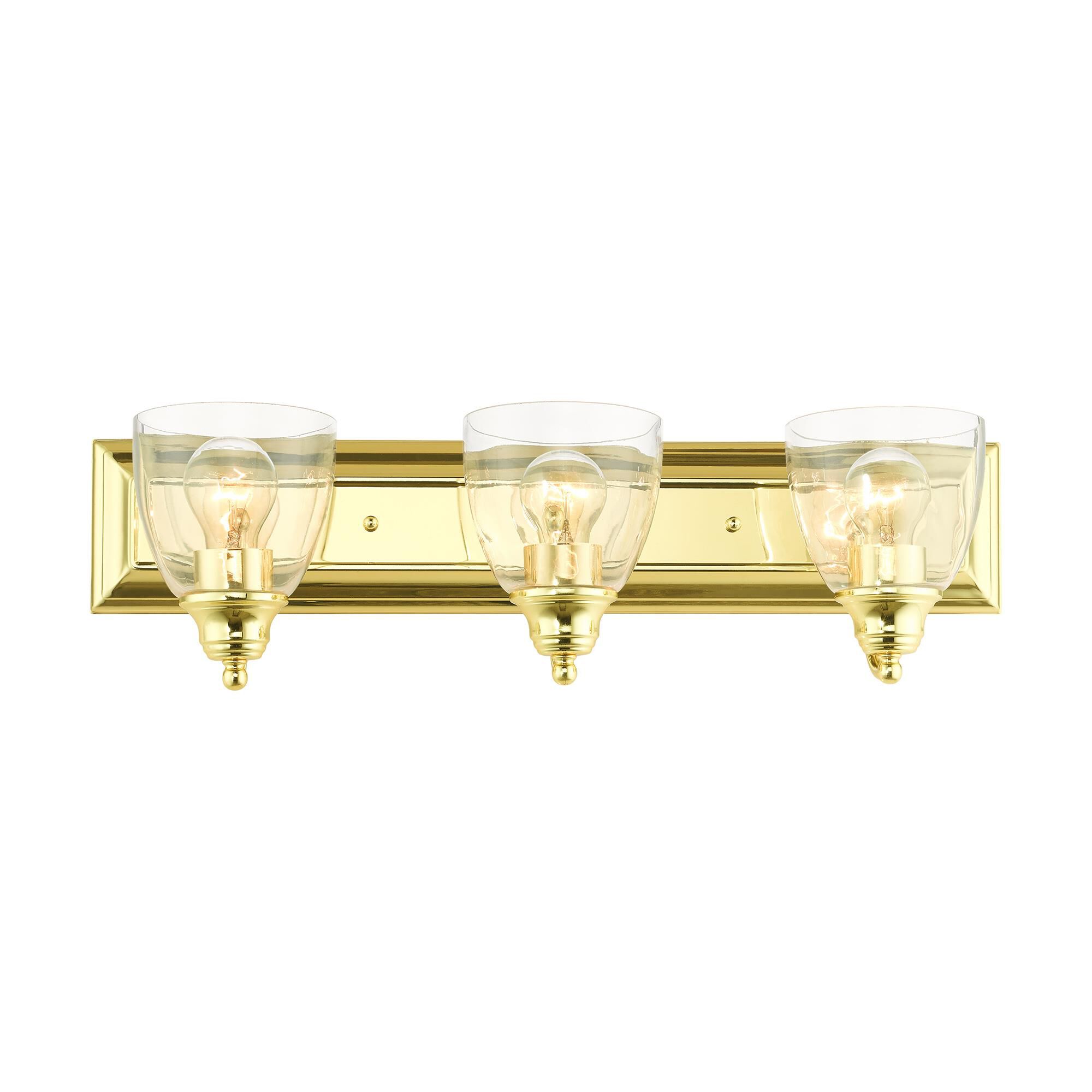 Shown in Polished Brass finish and Hand Blown Clear glass