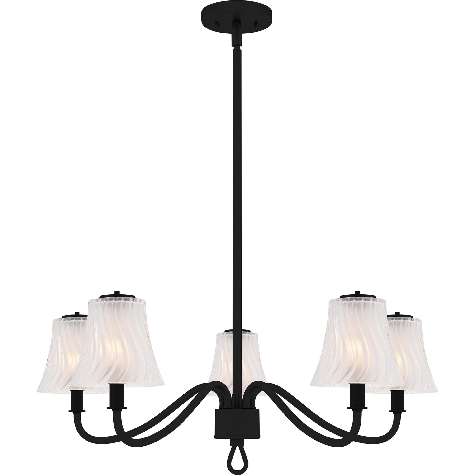 Shown in Matte Black finish and Clear Outside Sandblasted Inside Swirl Glass shade