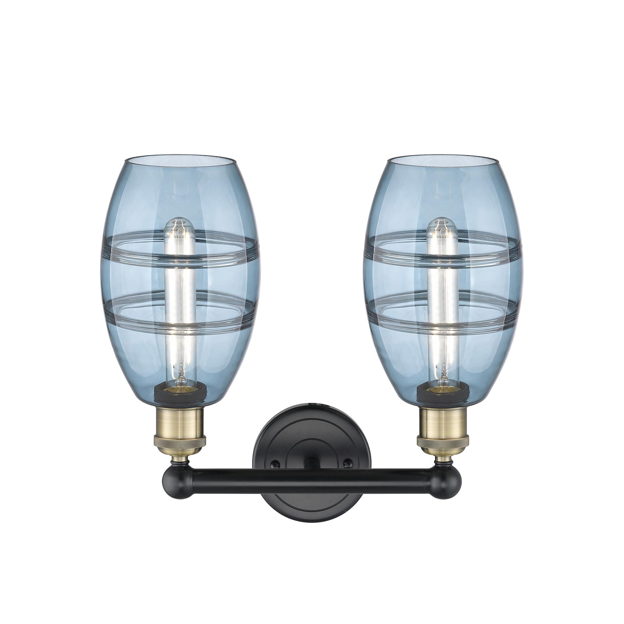 Shown in Black Antique Brass finish and Princess Blue glass