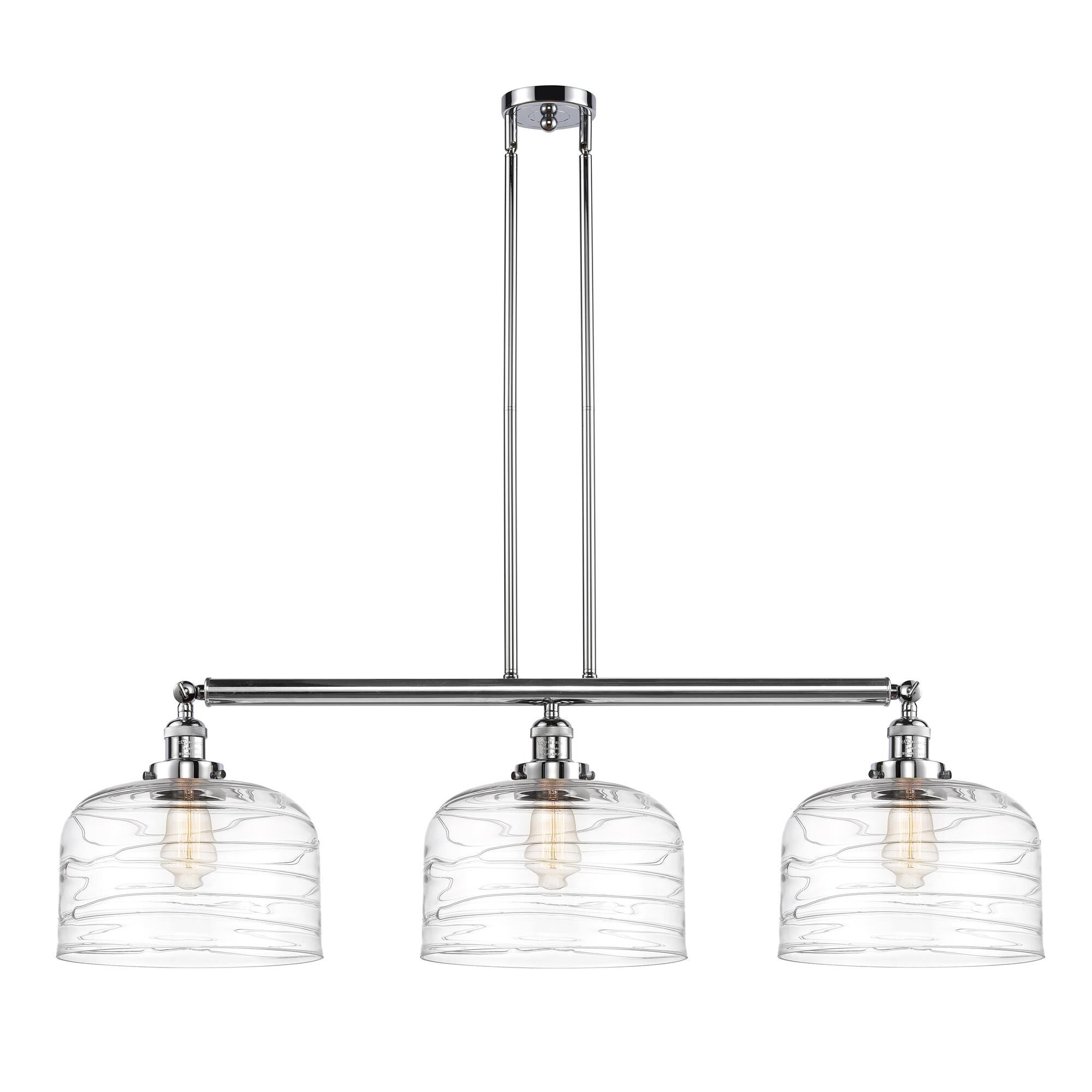 Shown in Polished Chrome finish and Clear Deco Swirl X-Large Bell glass