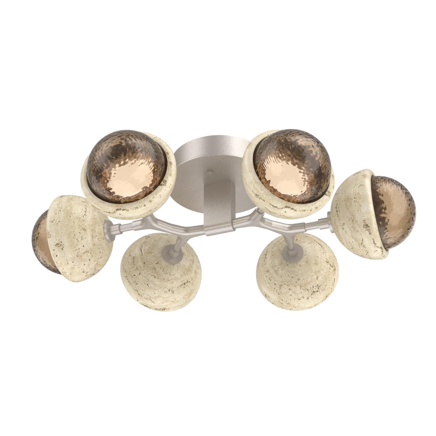 Shown in Beige Silver finish and Bronze glass and Travertine Stone accent