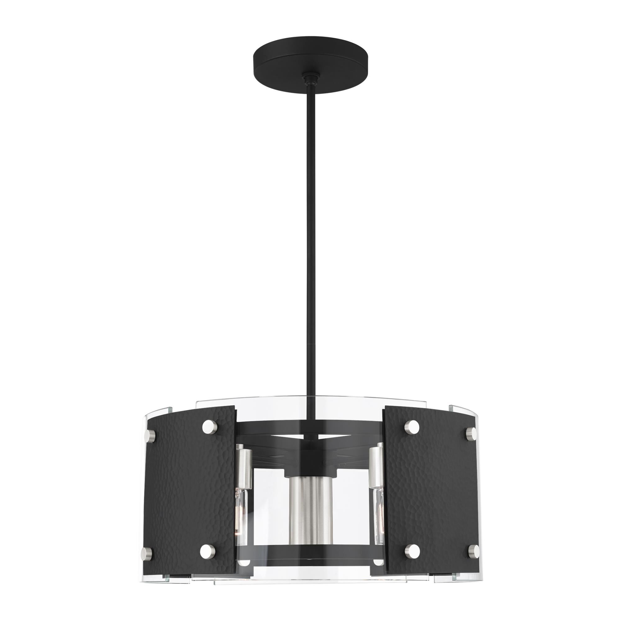 Shown in Black With Brushed Nickel Accents finish and Clear glass and Clear Glass shade