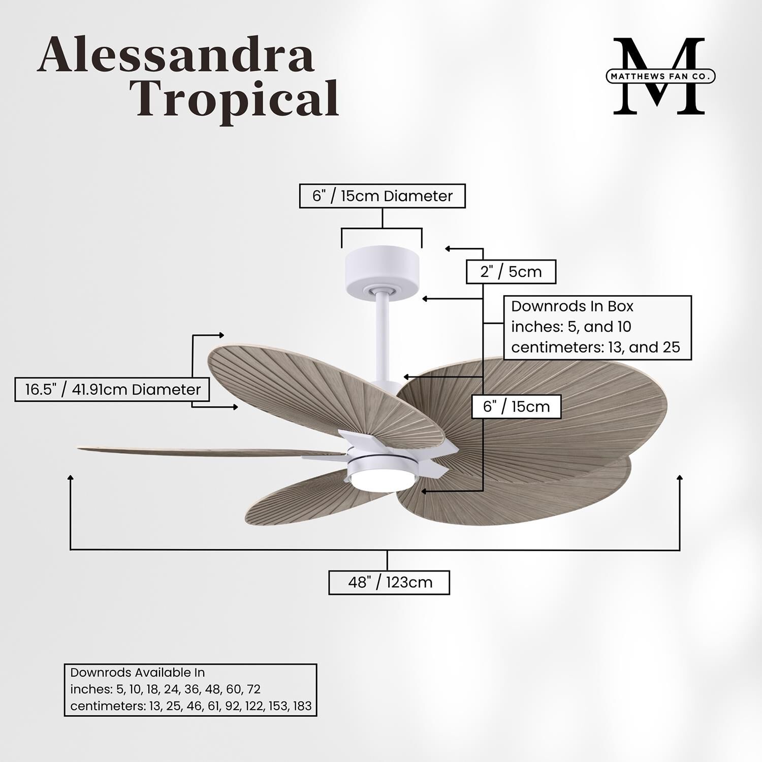 Alessandra Tropical Outdoor Rated 48 Inch Ceiling Fan with Light Kit by Matthews Fan Company