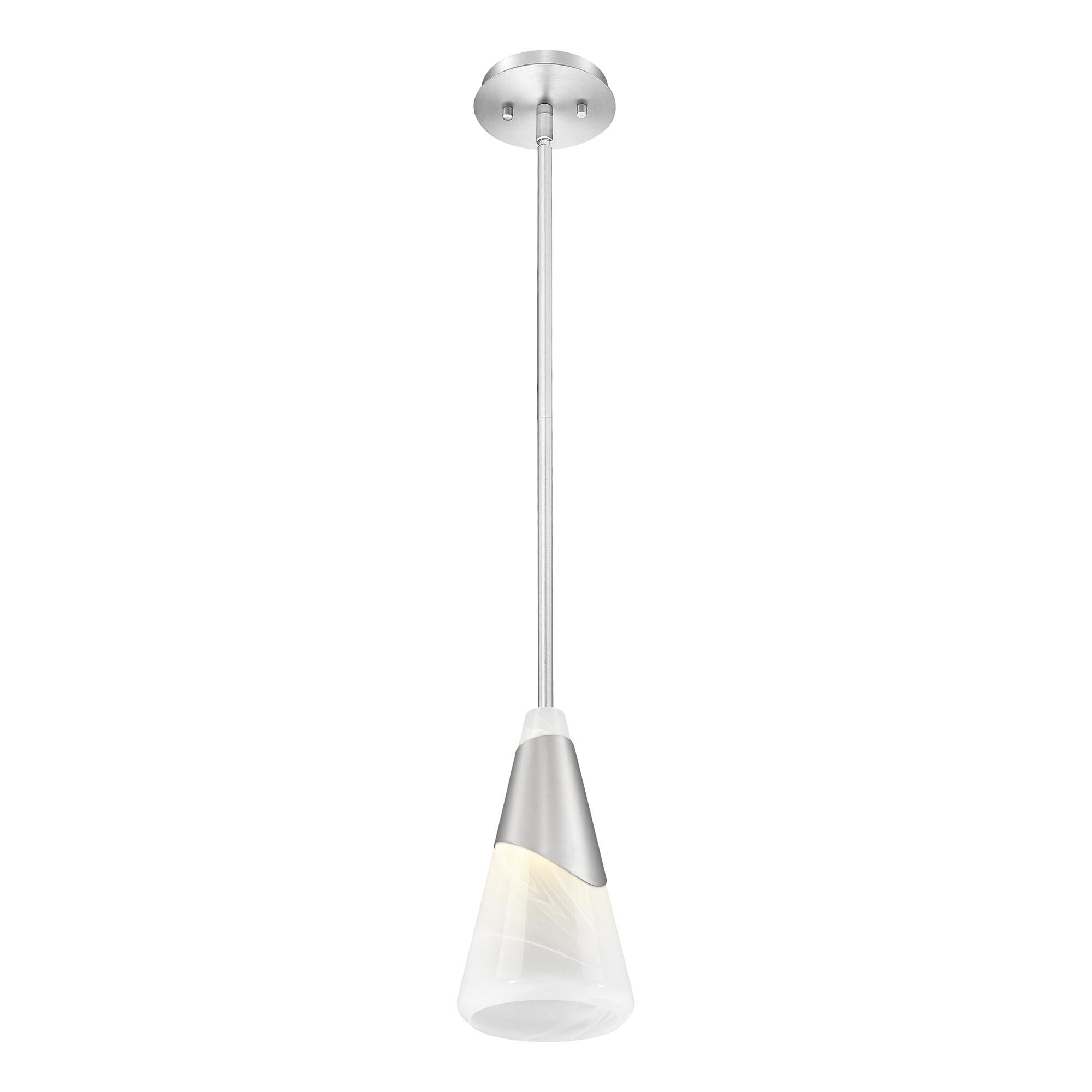 Shown in Brushed Nickel finish and White Swirl glass and White Swirl shade