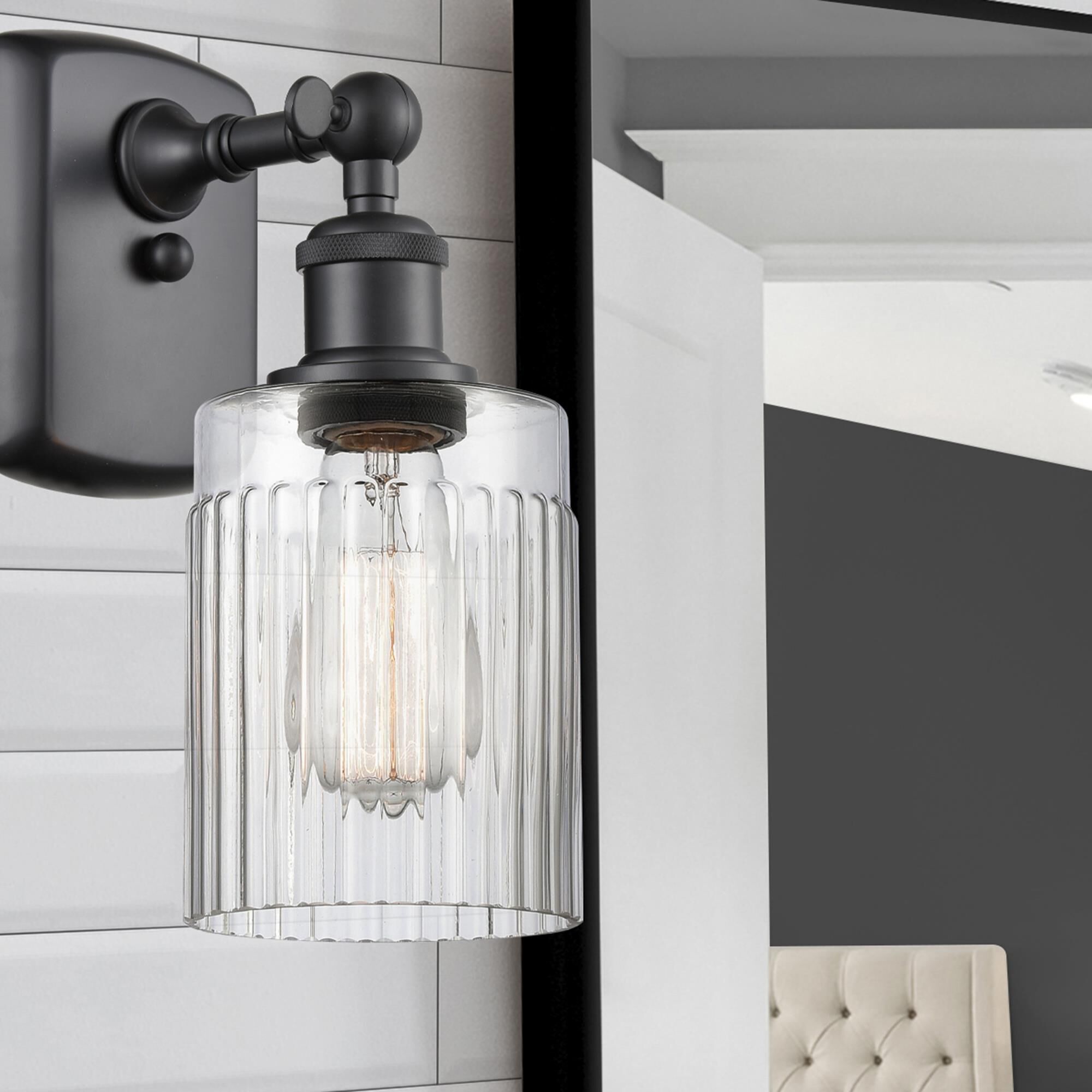 Shown in Matte Black finish and Drum glass and Glass shade