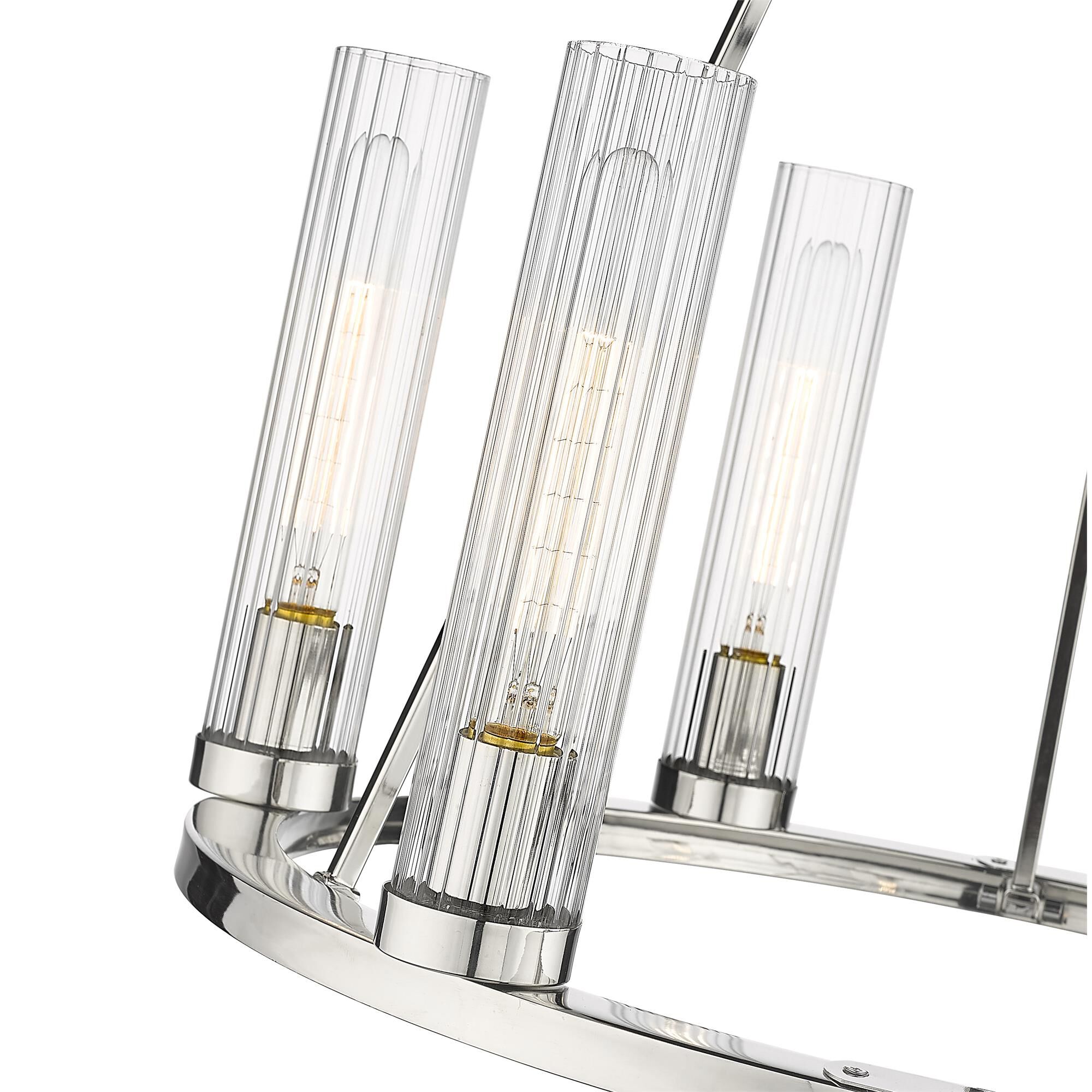 Shown in Polished Nickel finish and Glass shade