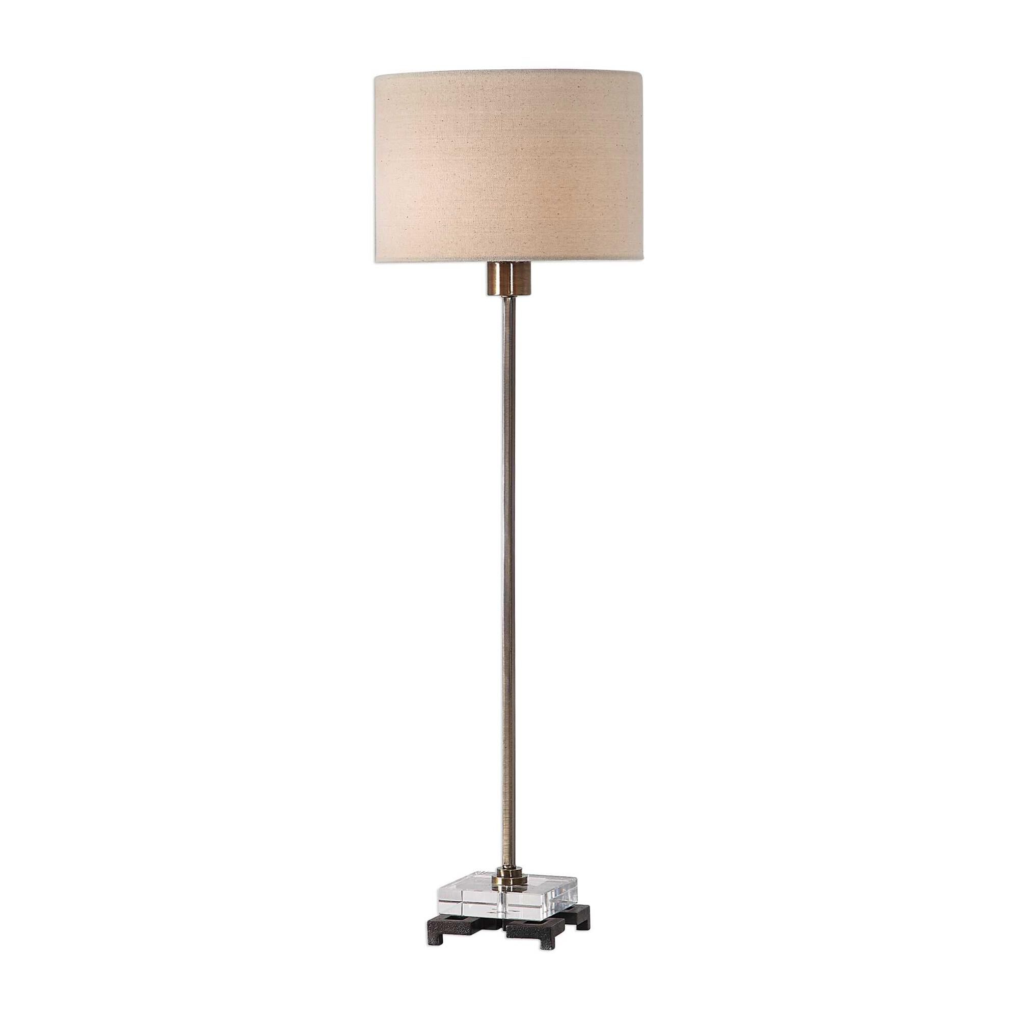 Shown in This Simple, Contemporary Table Lamp Features Clean Lines And A Versatile Style. The Iron Base Is Fi finish and Round Hardback Drum shade