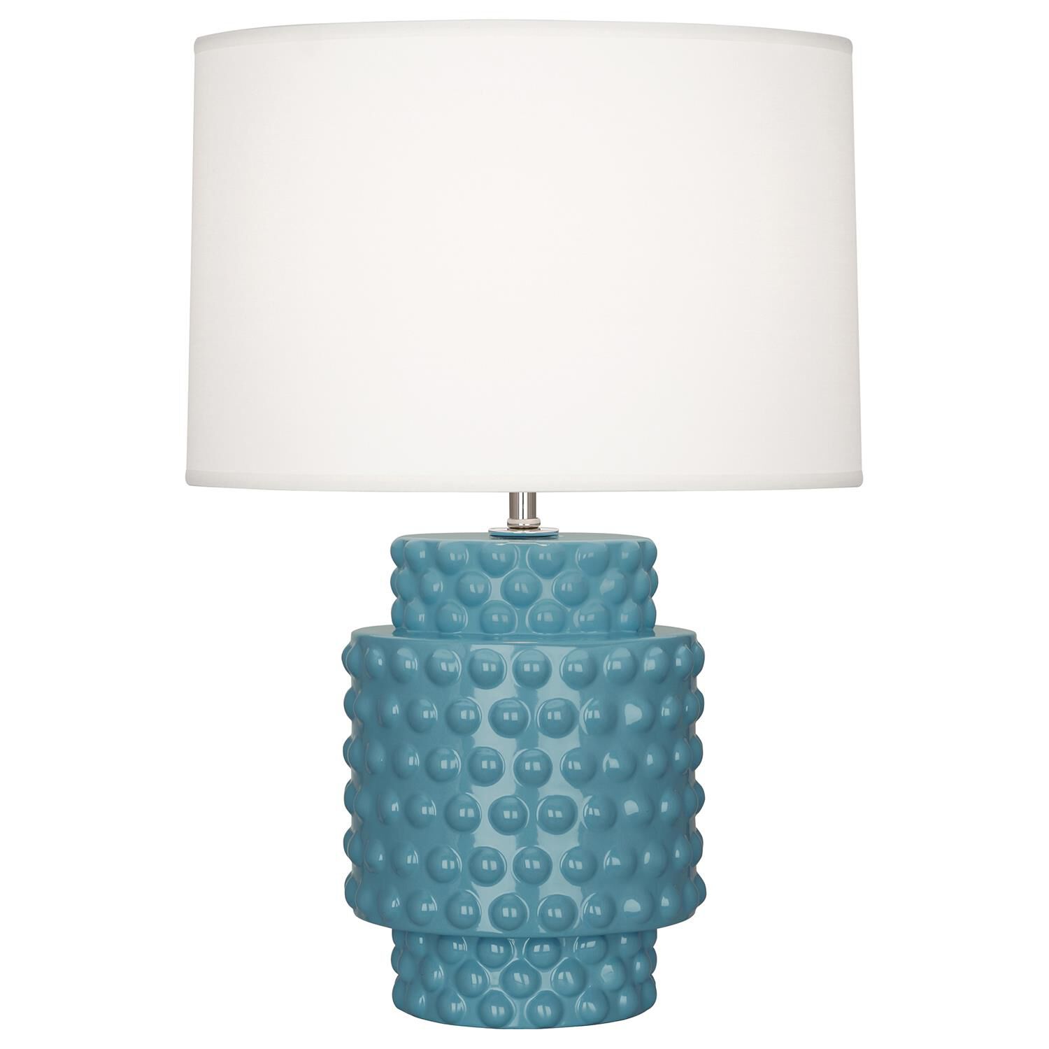 Shown in Steel Blue Glazed Textured Ceramic finish and Fondine Fabric shade