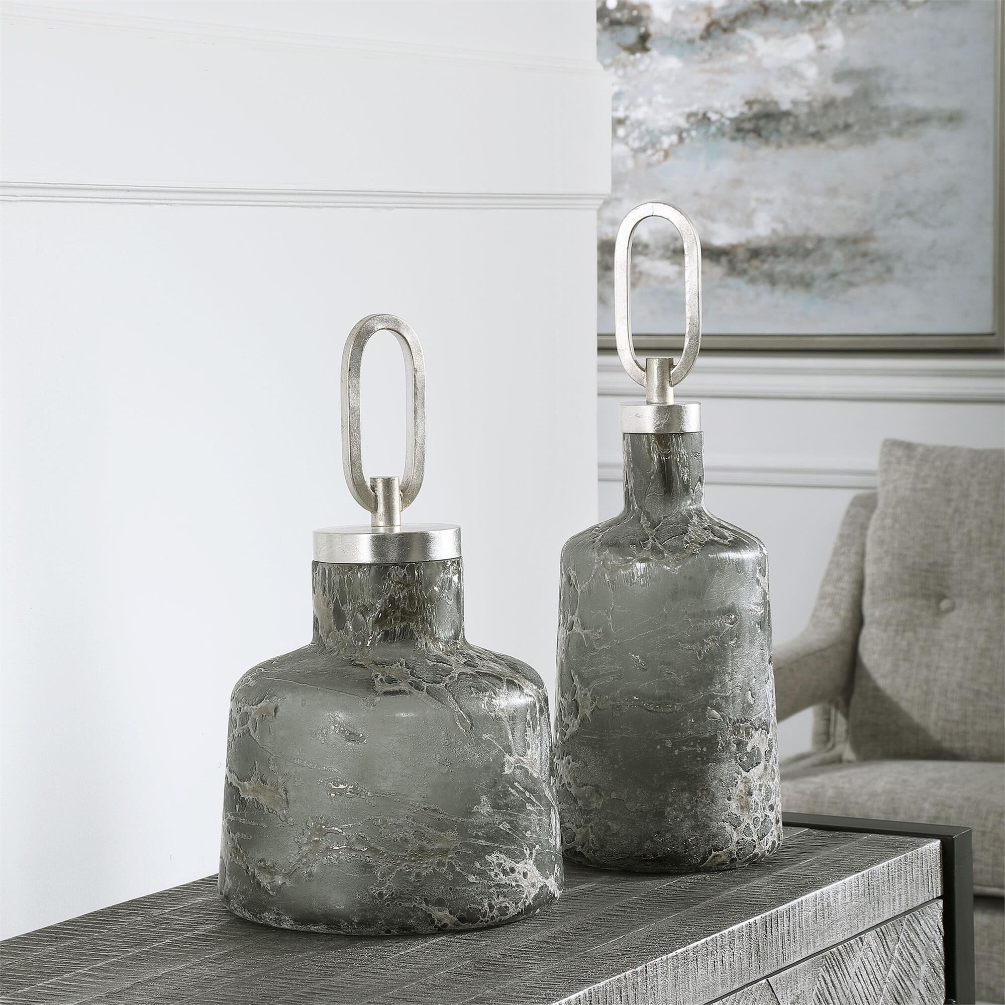 Shown in Crafted From Art Glass, These Bottles Showcase A Unique, Heavy Texture And Are Finished In Neutral S finish