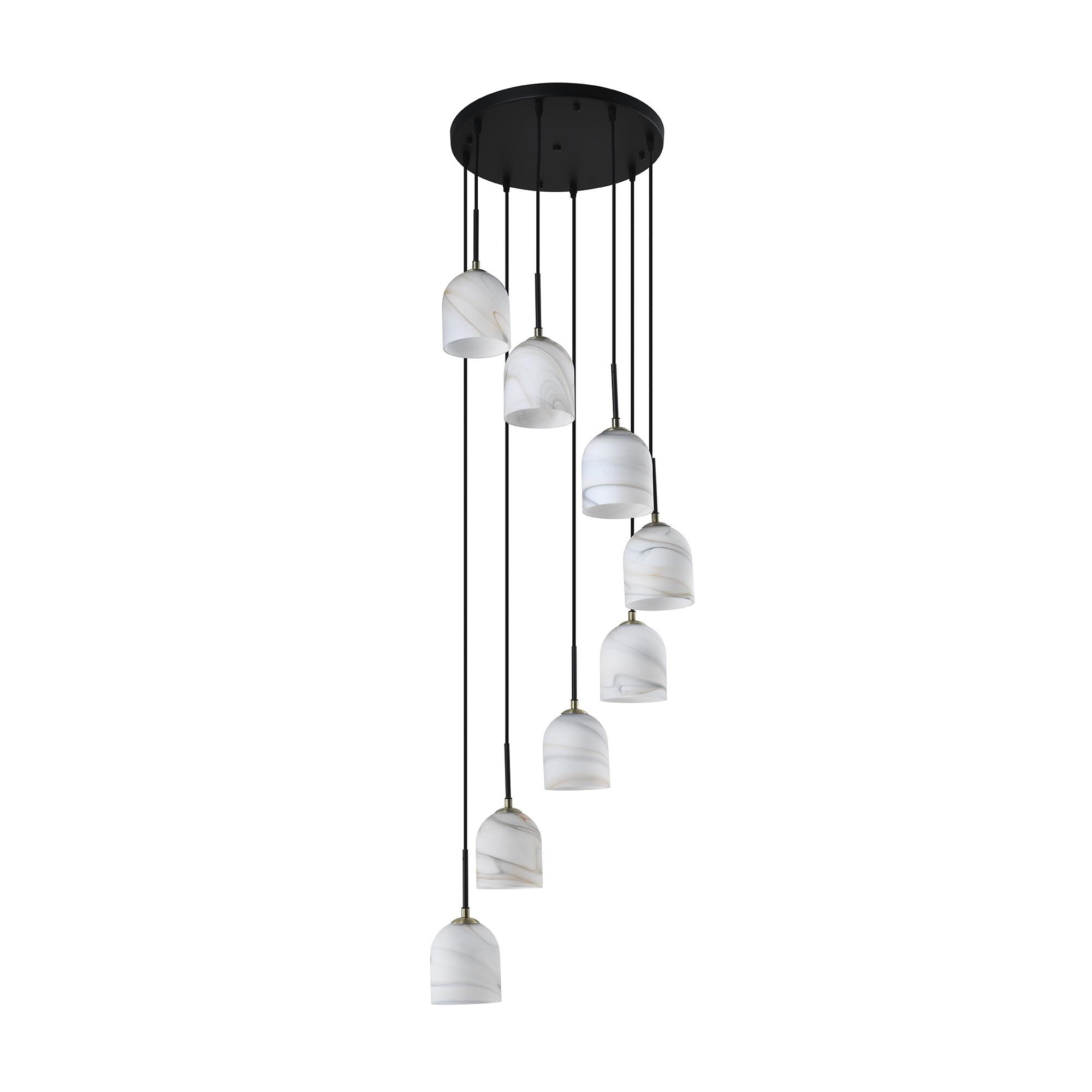 Shown in Black and Brushed Brass finish and Alabaster Style glass
