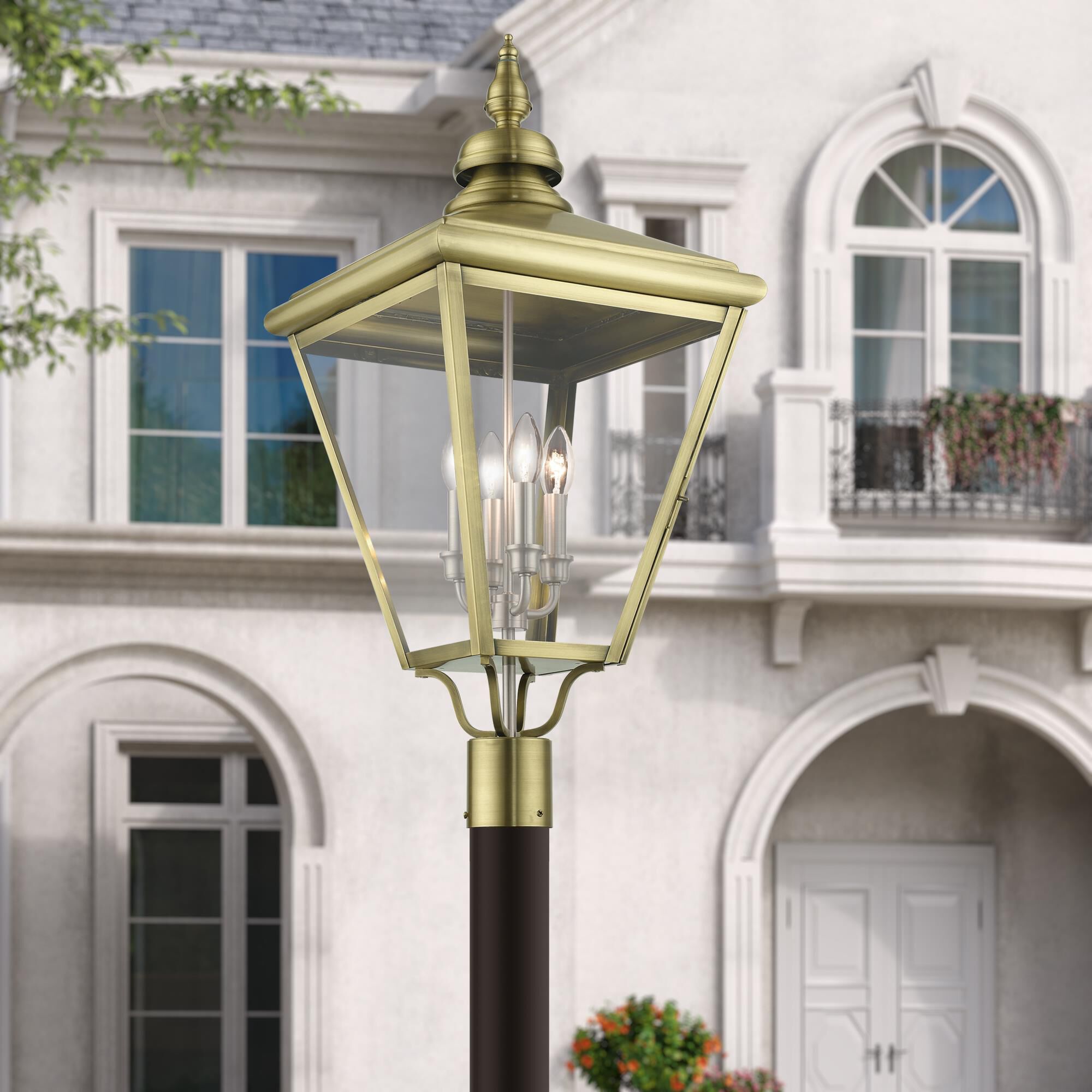 Shown in Antique Brass With Brushed Nickel Cluster finish and Clear glass