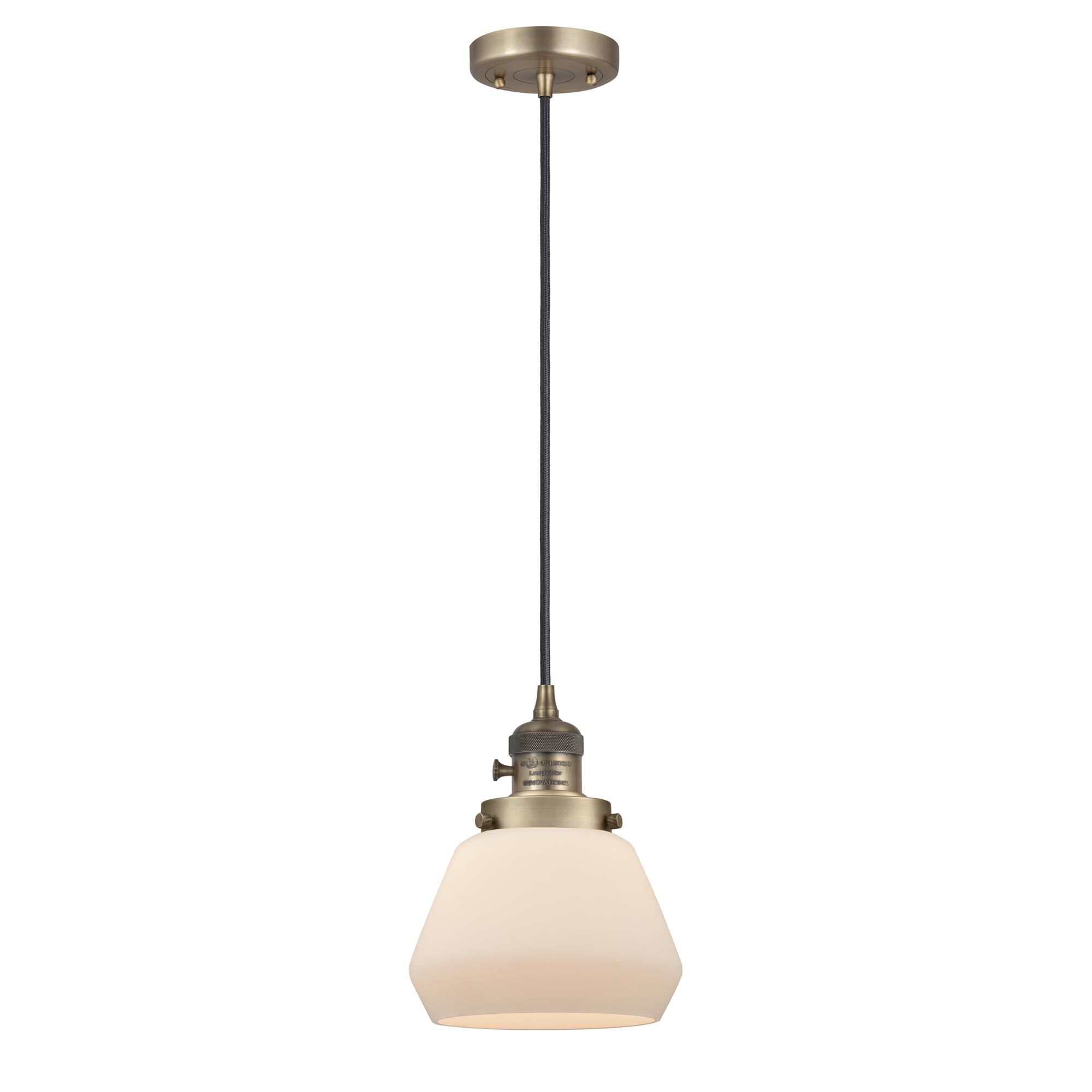 Shown in Brushed Brass finish and Matte White glass