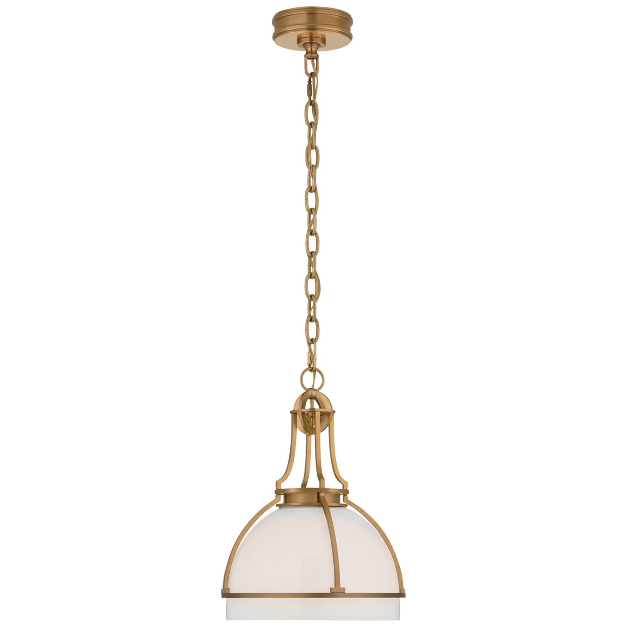 Shown in Antique-Burnished Brass finish and White glass and White Glass shade