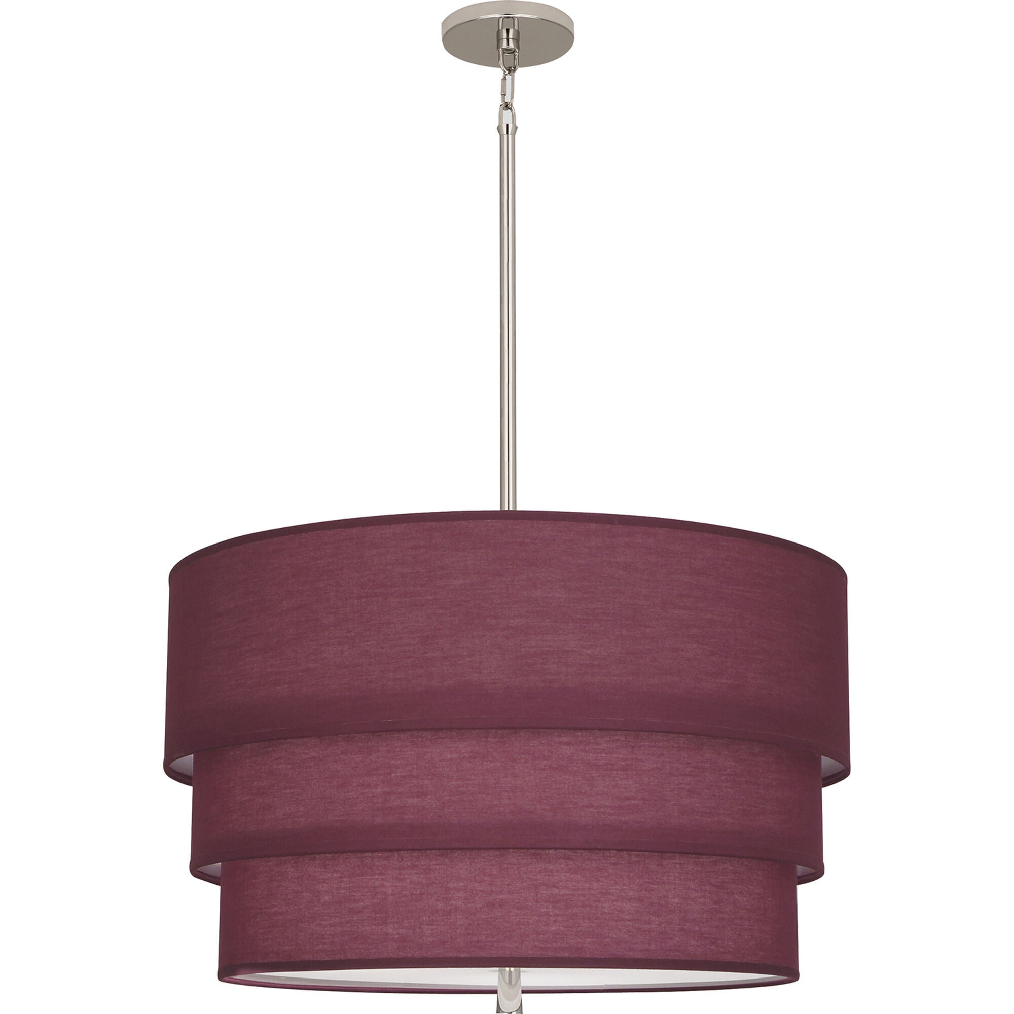 Shown in Polished Nickel Finish finish and Polished Nickel Finish glass and Vintage Wine Fabric shade