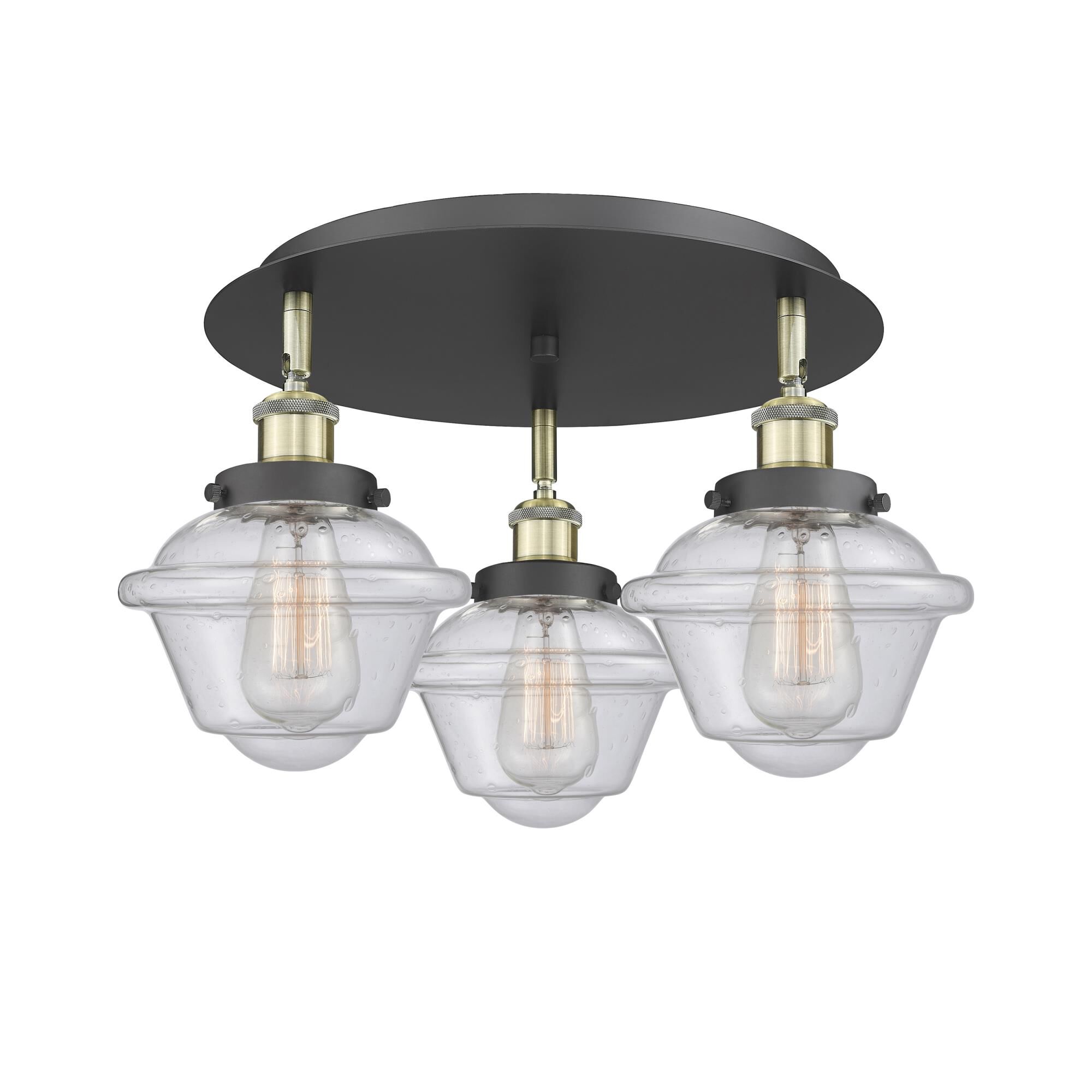 Shown in Black Antique Brass finish and Seedy glass