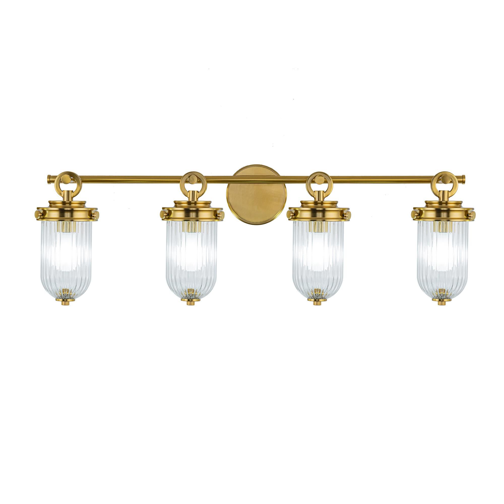Shown in Vintage Brass finish and Ribbed glass