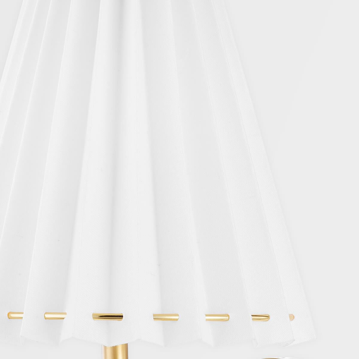 Shown in Aged Brass finish and White Belgian Linen shade