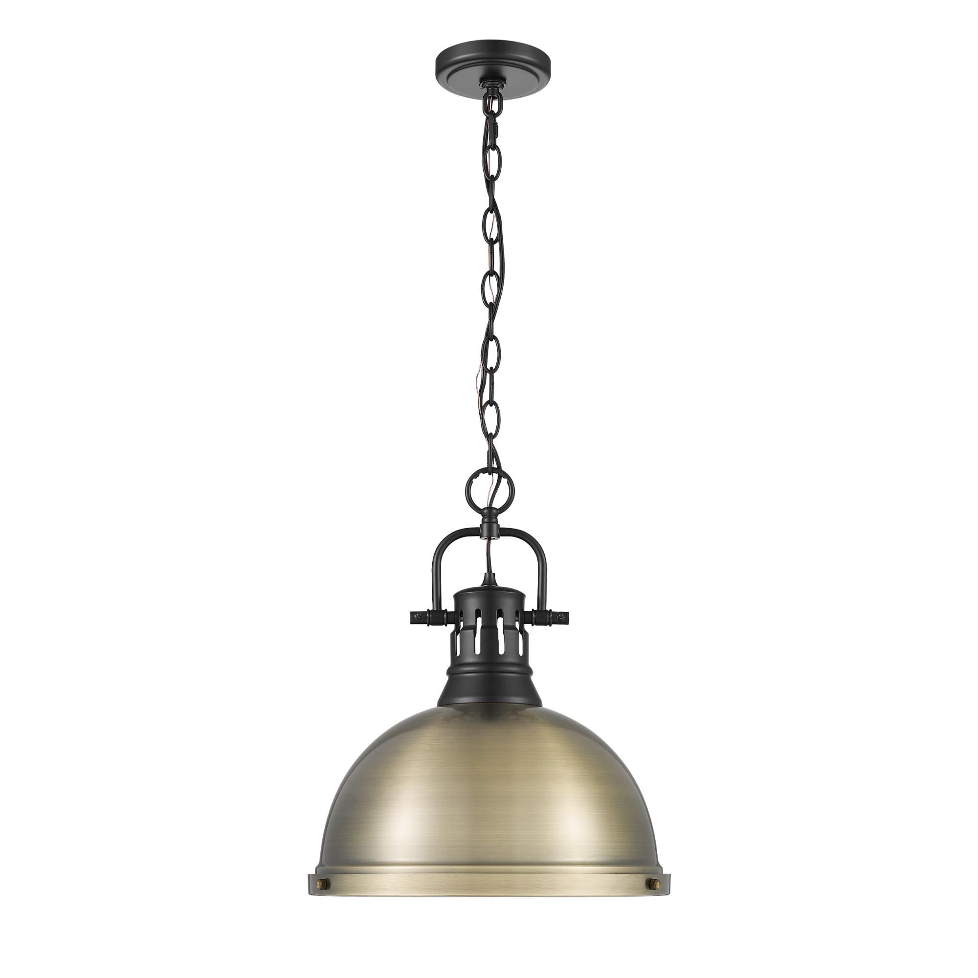 Shown in Matte Black finish and Aged Brass shade