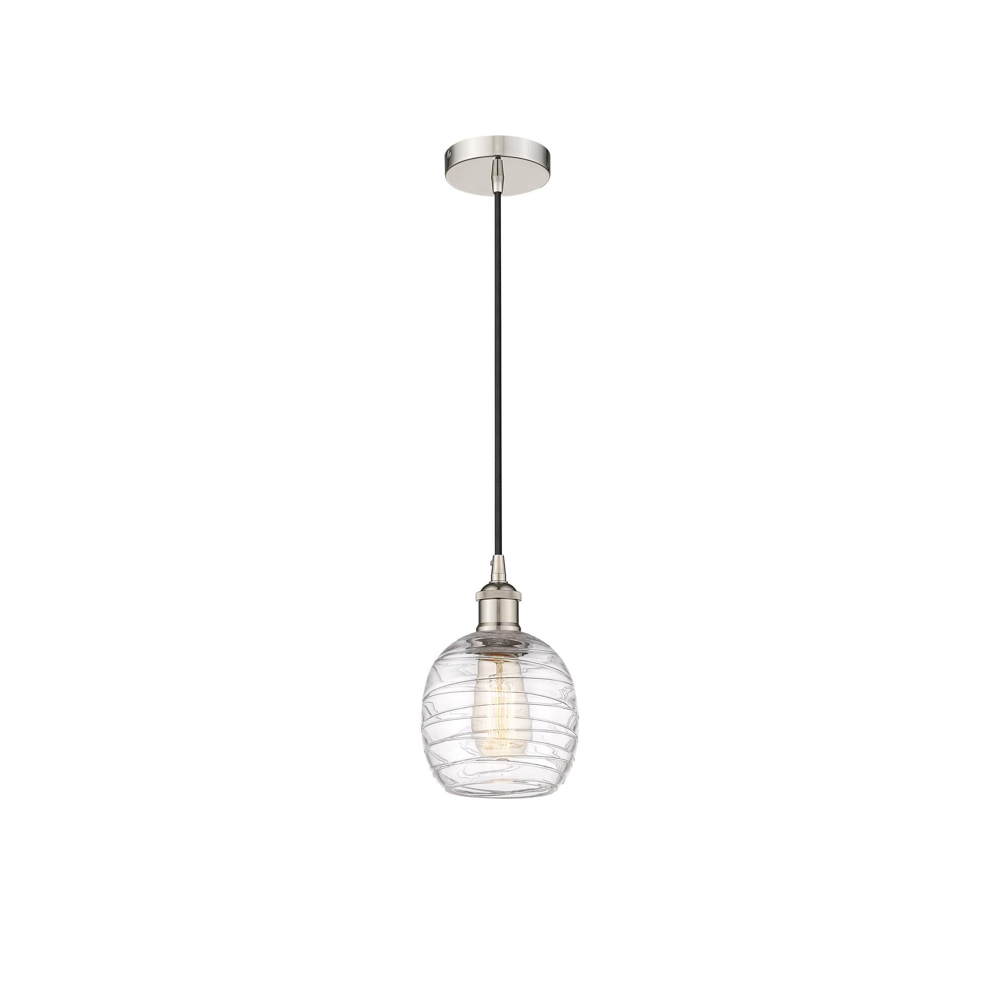 Shown in Polished Nickel finish and Deco Swirl Belfast glass