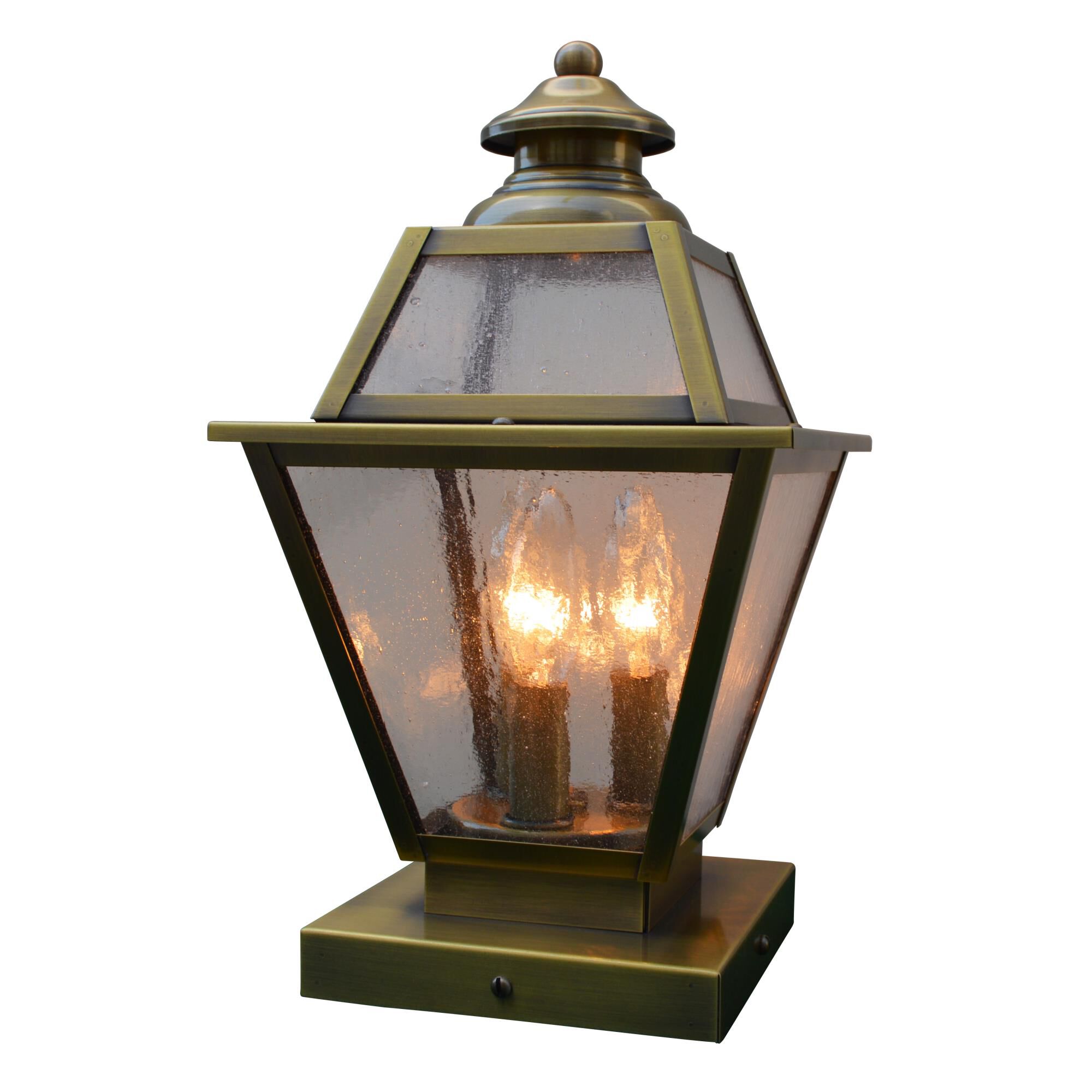 Shown in Antique Brass finish and Clear Seedy glass