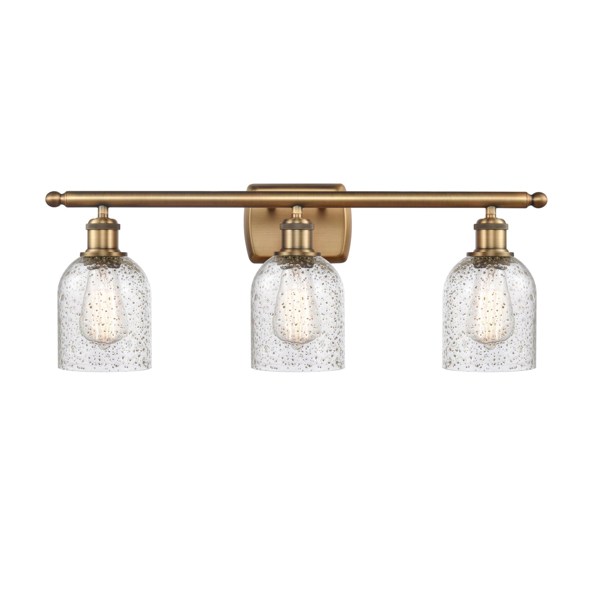 Shown in Brushed Brass finish and Bell glass and Glass shade