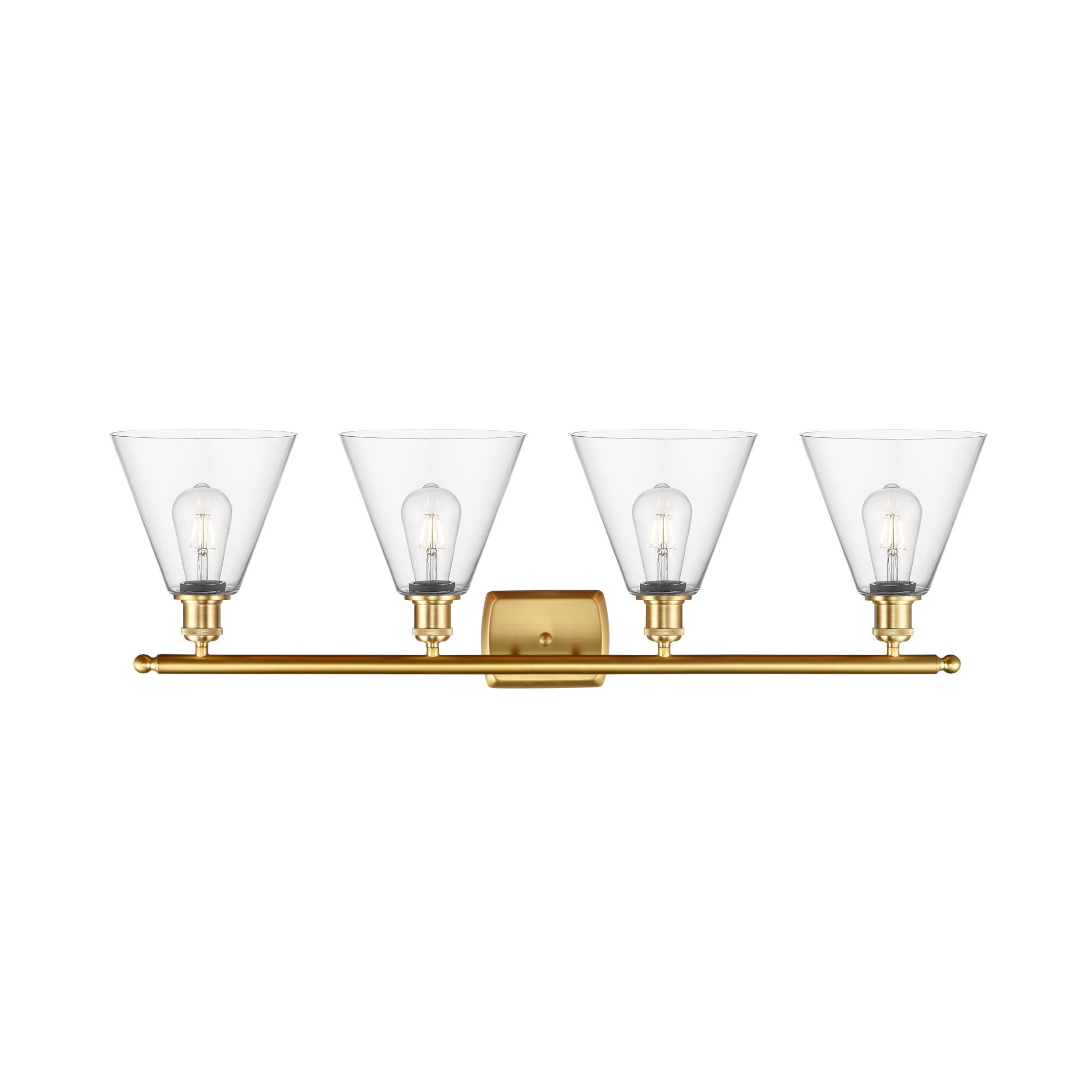 Shown in Satin Gold finish and Clear Ballston Cone glass and No Shade shade