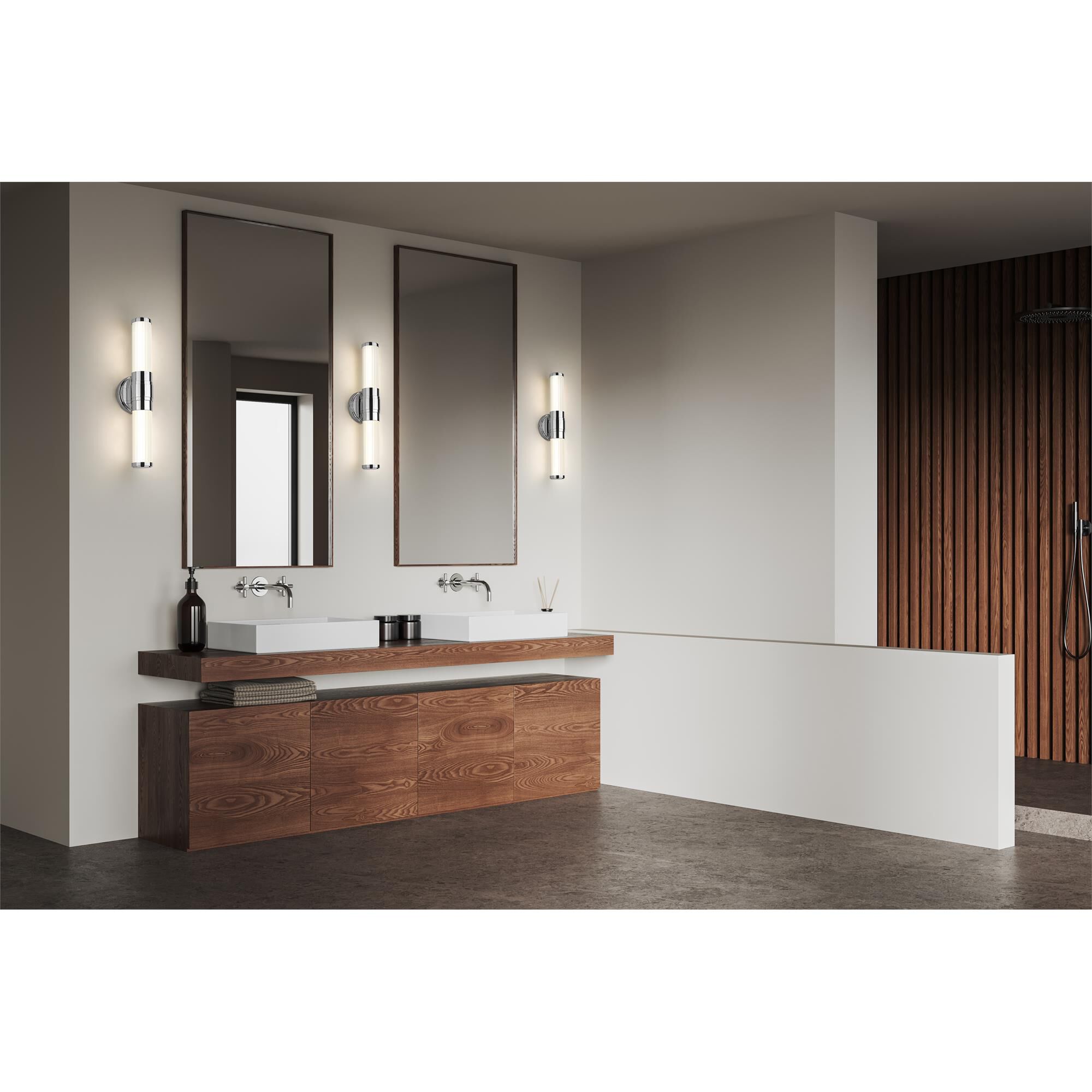 Shown in Chrome finish and Opal White glass and Opal White shade
