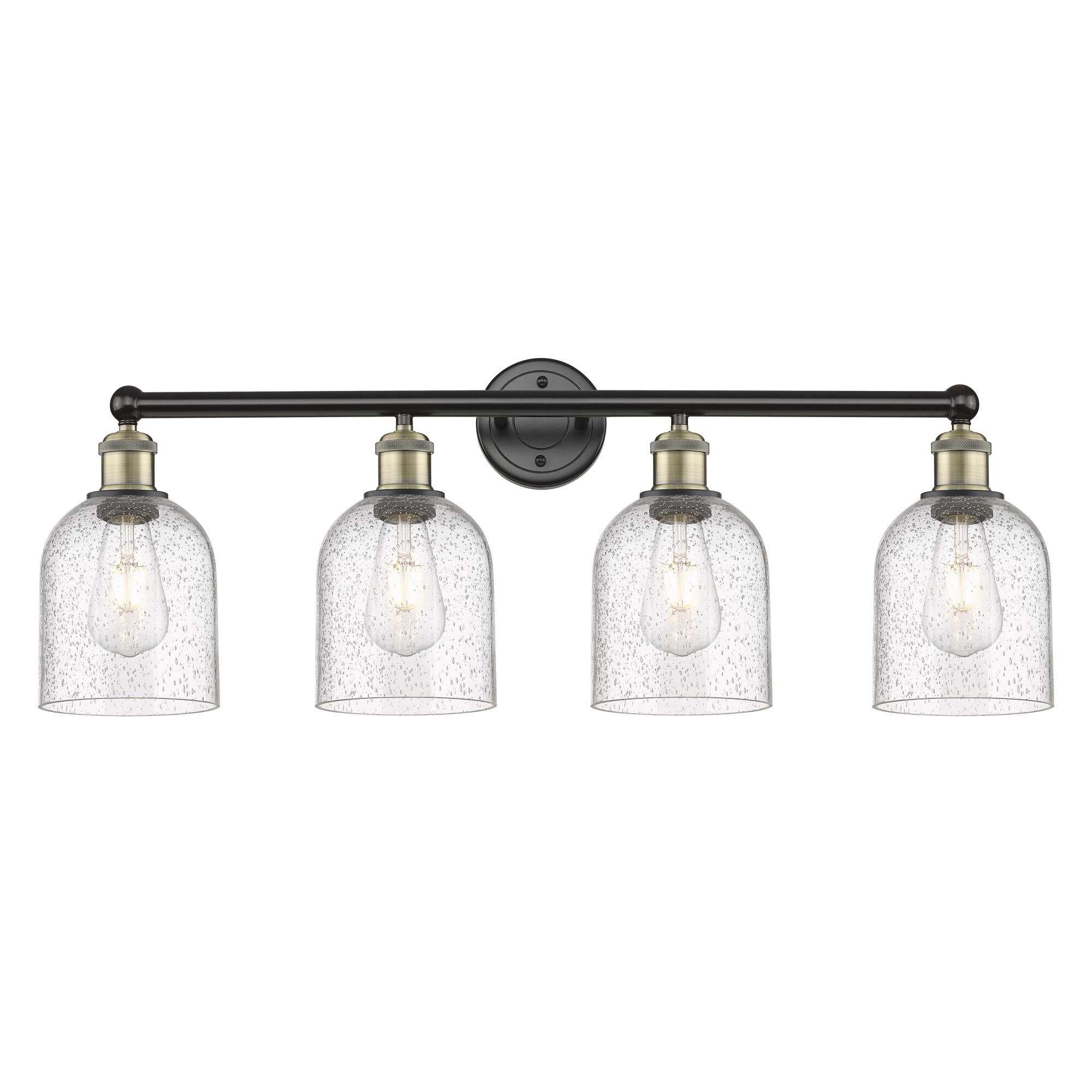 Shown in Black Antique Brass finish and Seedy glass