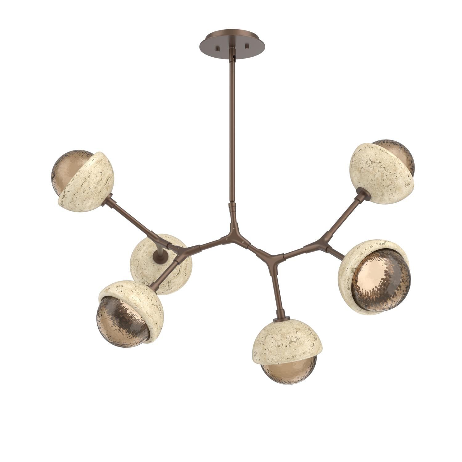 Shown in Burnished Bronze finish and Bronze glass and Travertine Stone accent