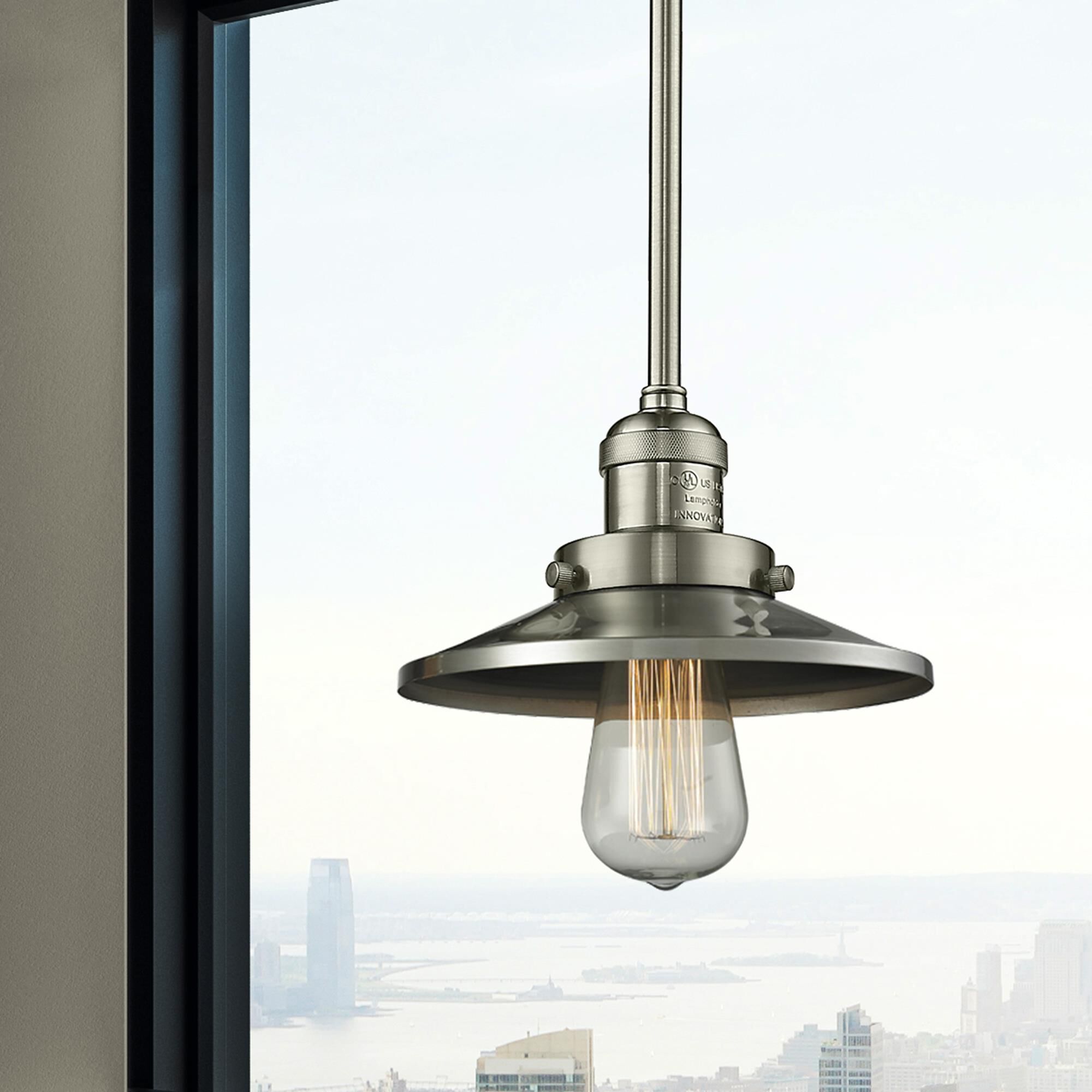 Shown in Brushed Satin Nickel finish and Brushed Satin Nickel shade