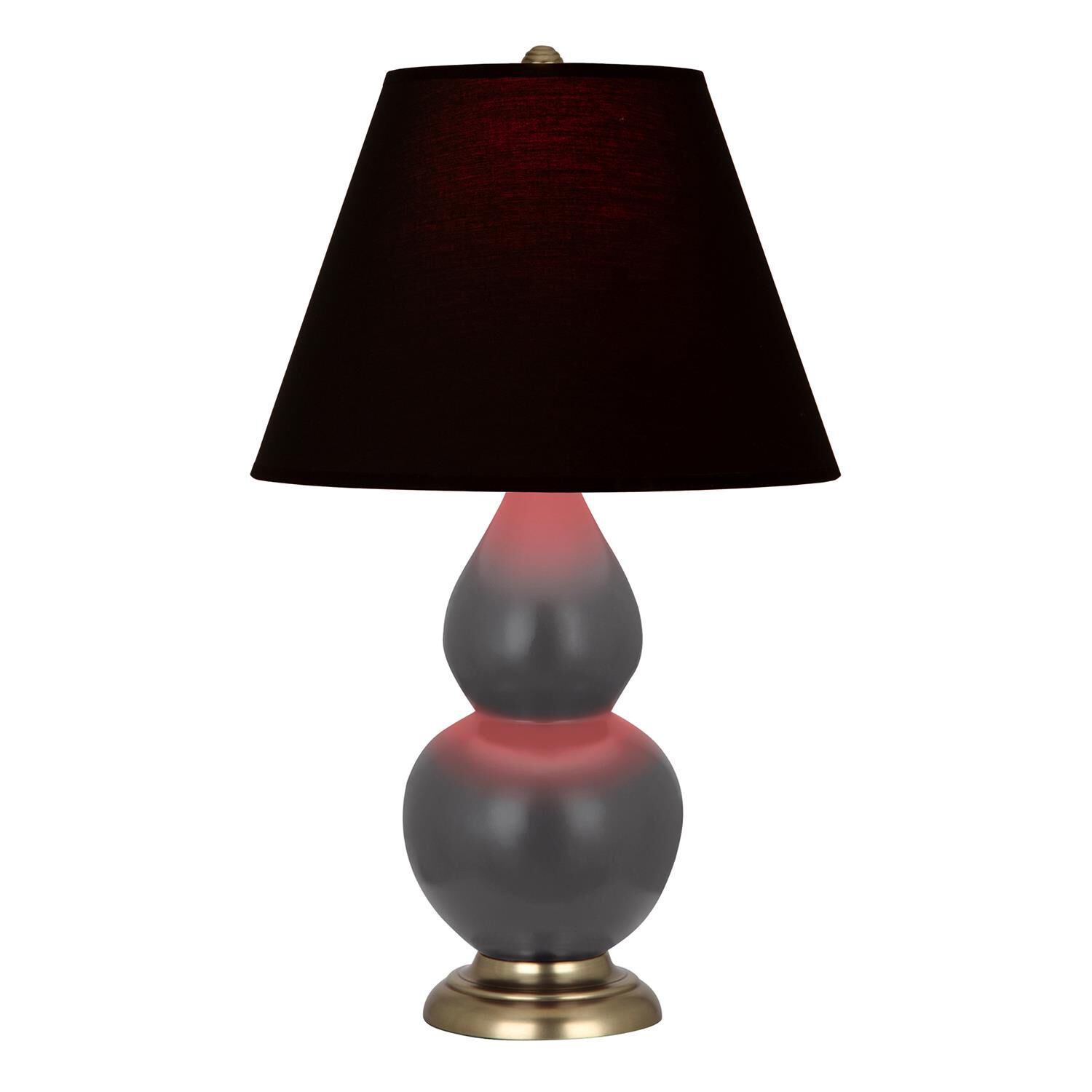 Shown in Matte Ash finish and Ink Black with Rose Red Lining shade and Antique Brass accent