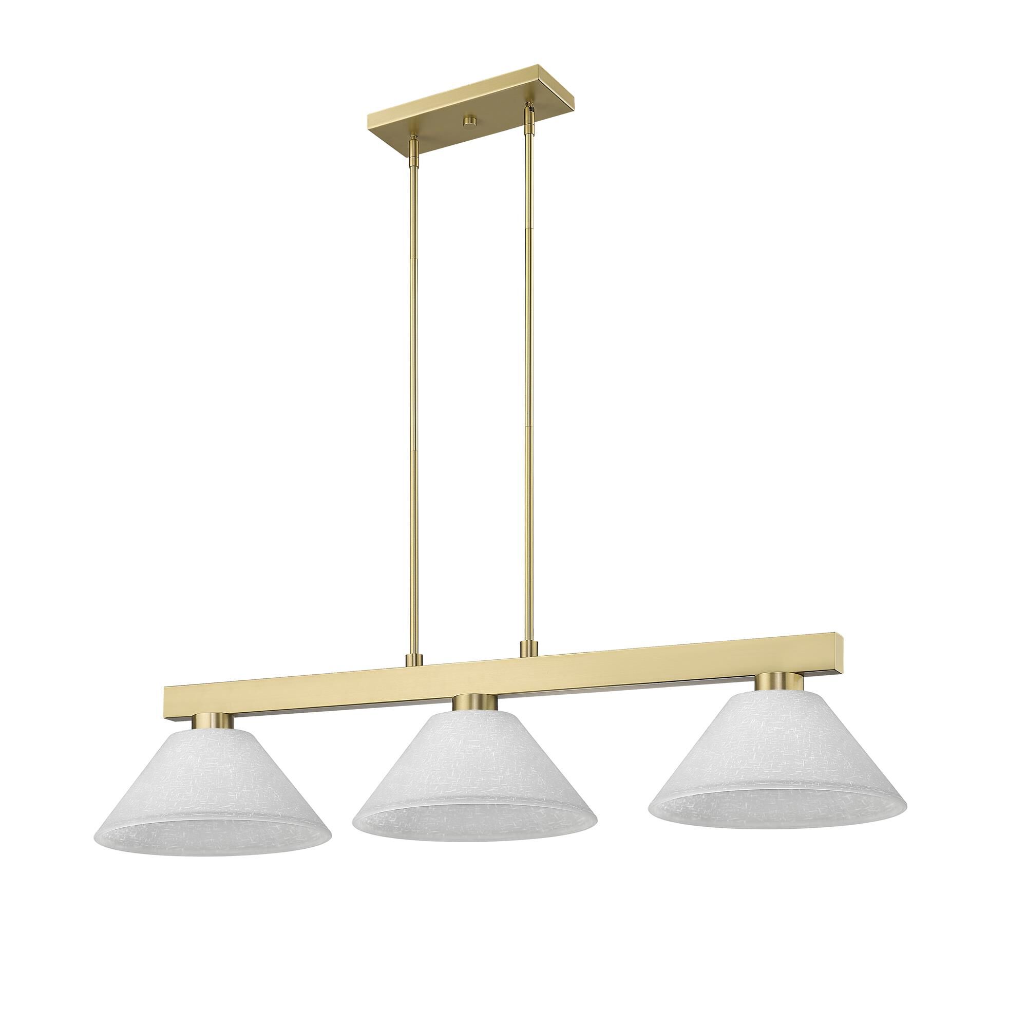Shown in Modern Gold finish and White Linen glass