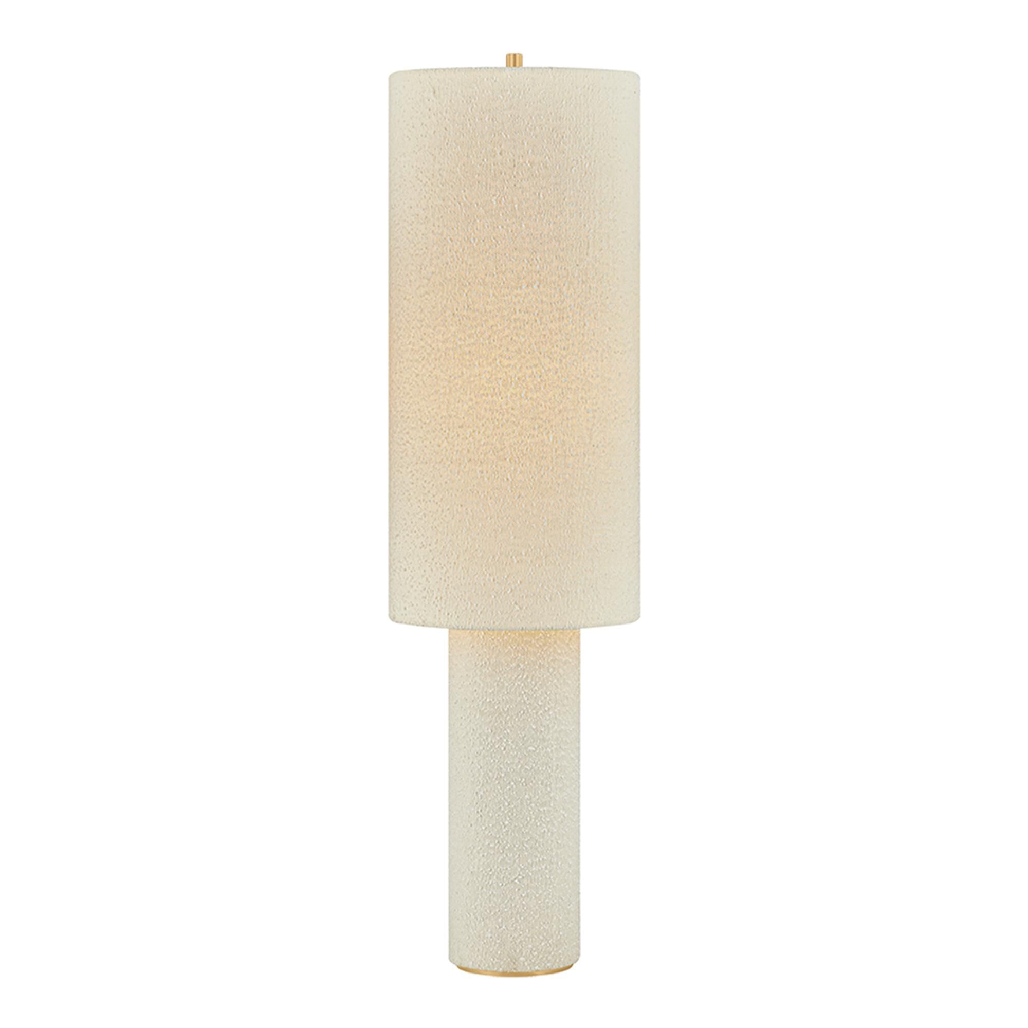 Shown in Aged Brass finish and Textured Linen shade