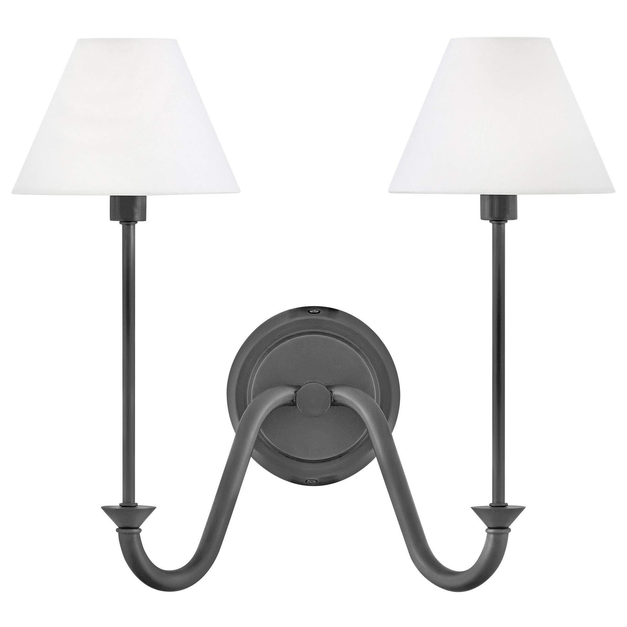 Shown in Blackened Brass finish and Off-White Linen shade