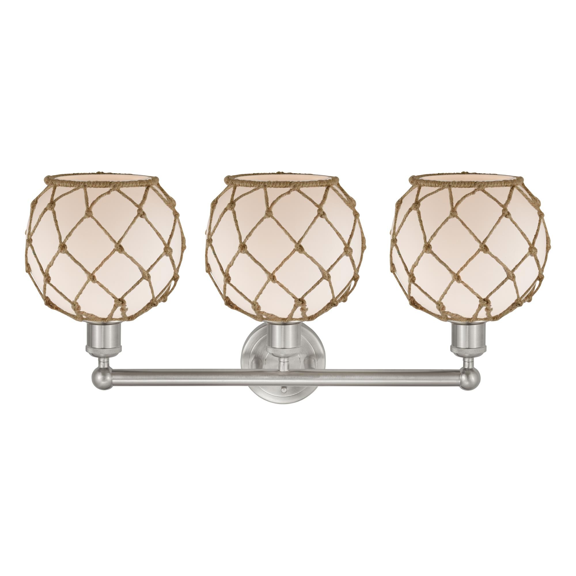 Shown in Brushed Satin Nickel finish and White with Brown Rope glass