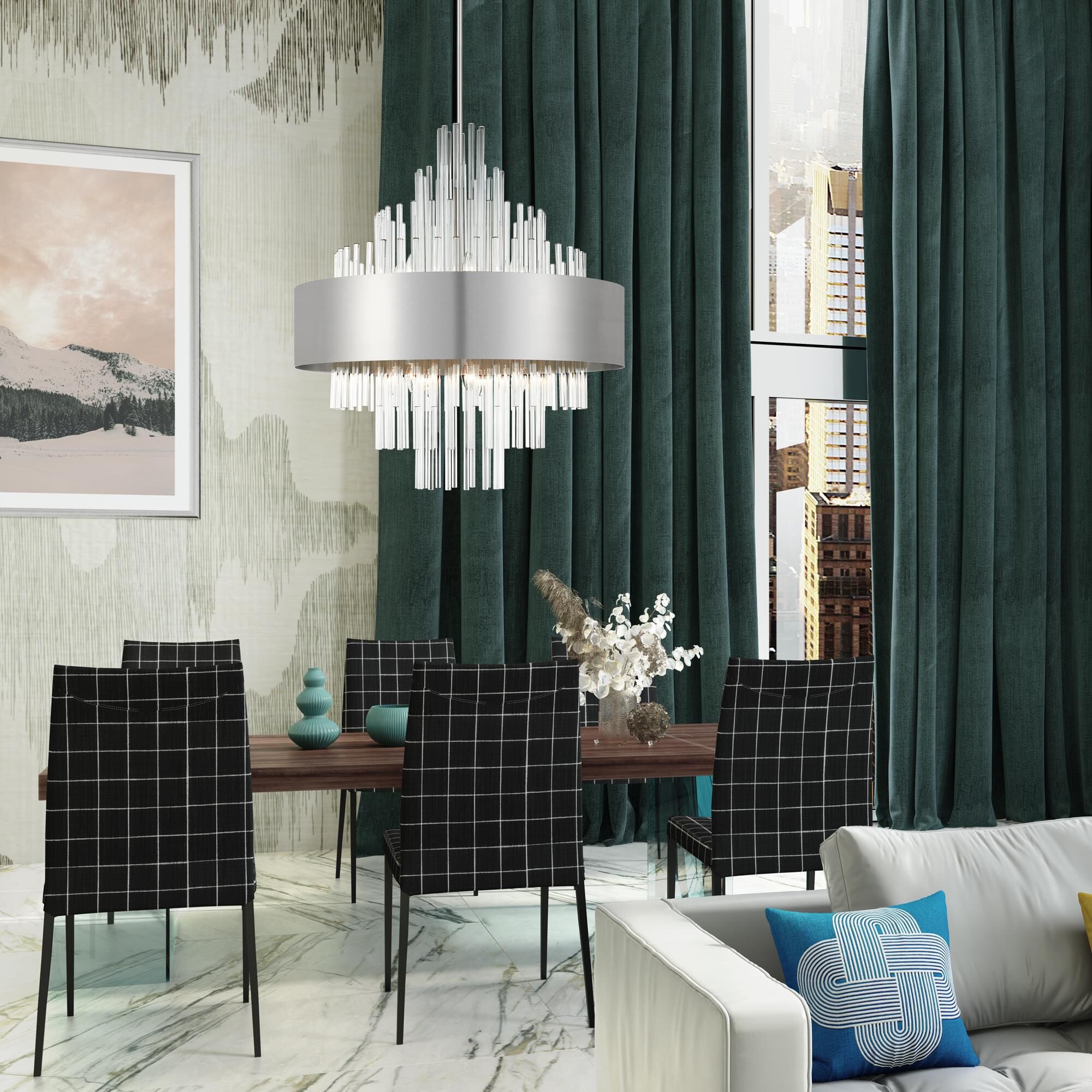 Shown in Brushed Nickel finish and Clear Crystal Rods glass