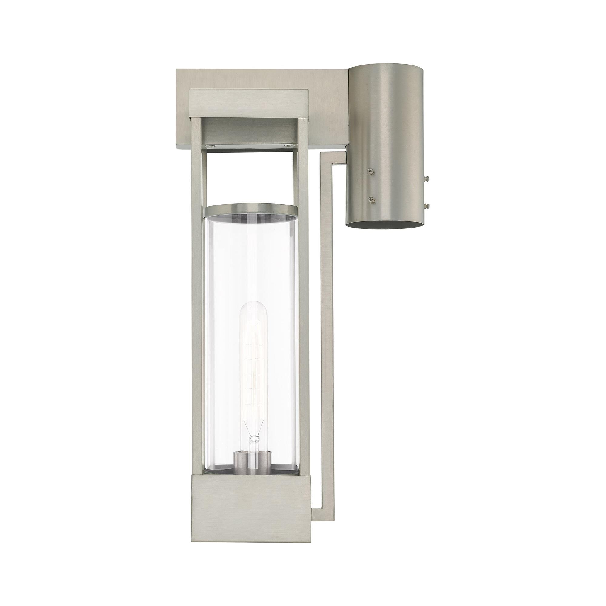 Shown in Brushed Nickel finish and Cylinder Clear glass