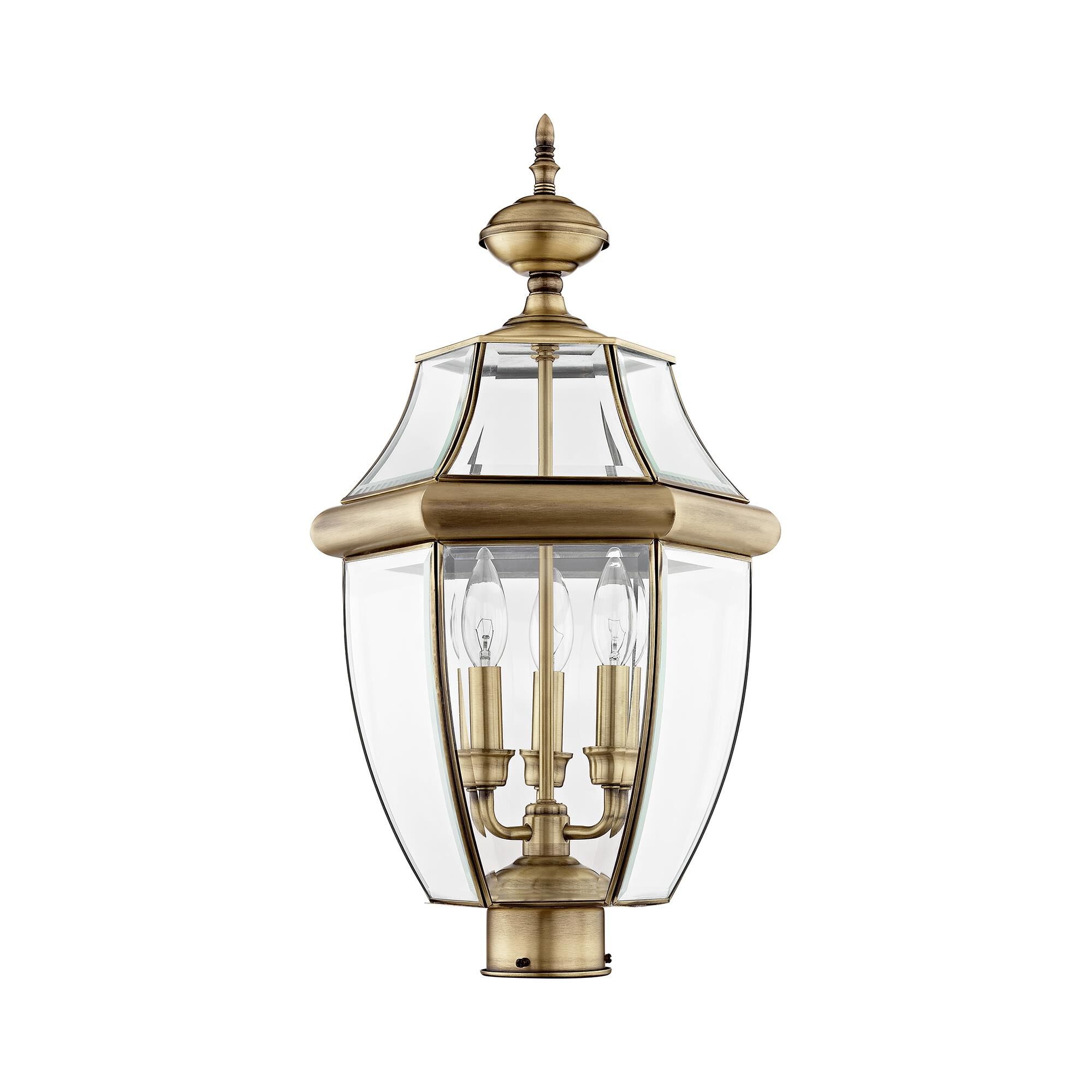 Shown in Antique Brass finish and Clear Beveled glass