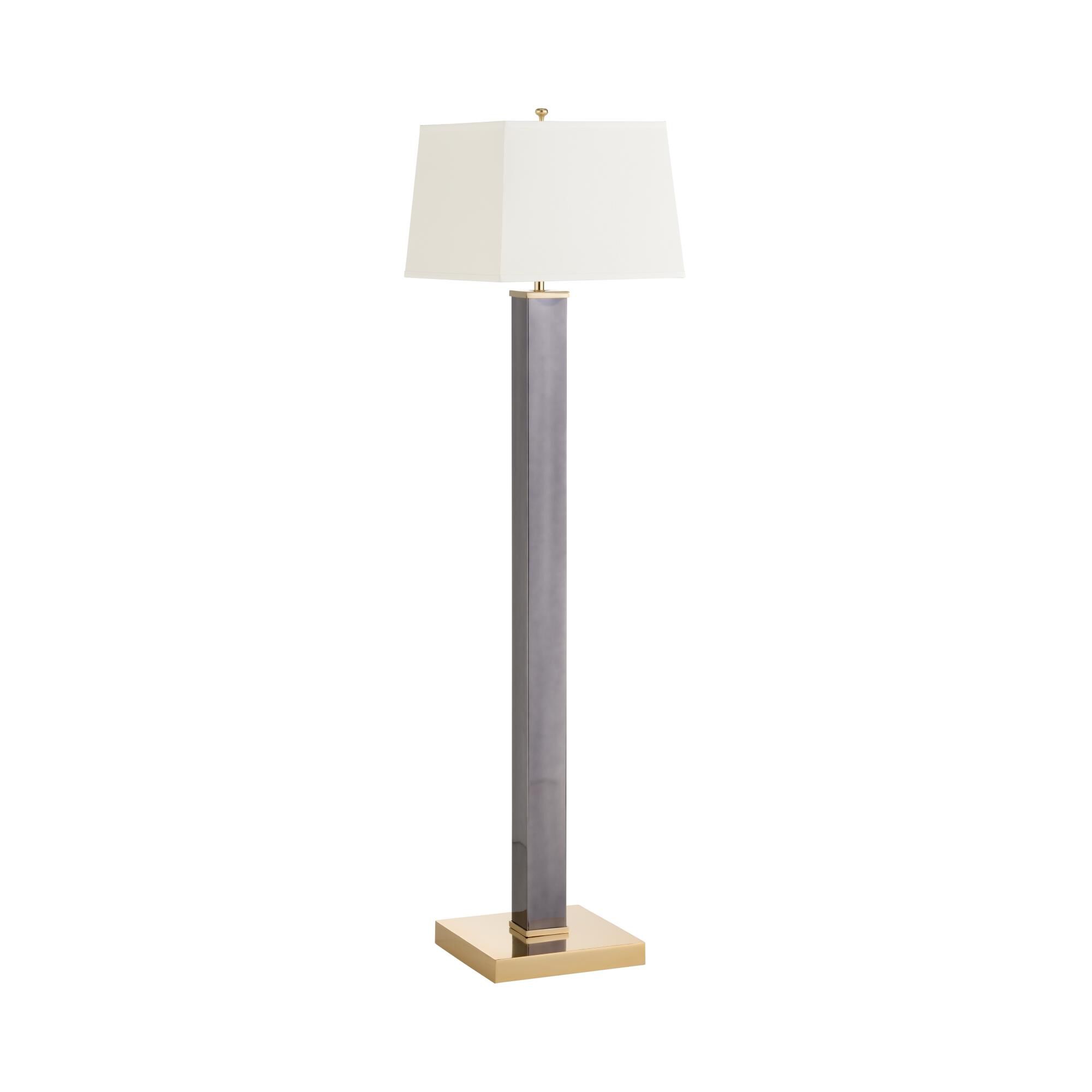 Shown in Black Nickel and Polished Brass finish and Off White Silkette shade