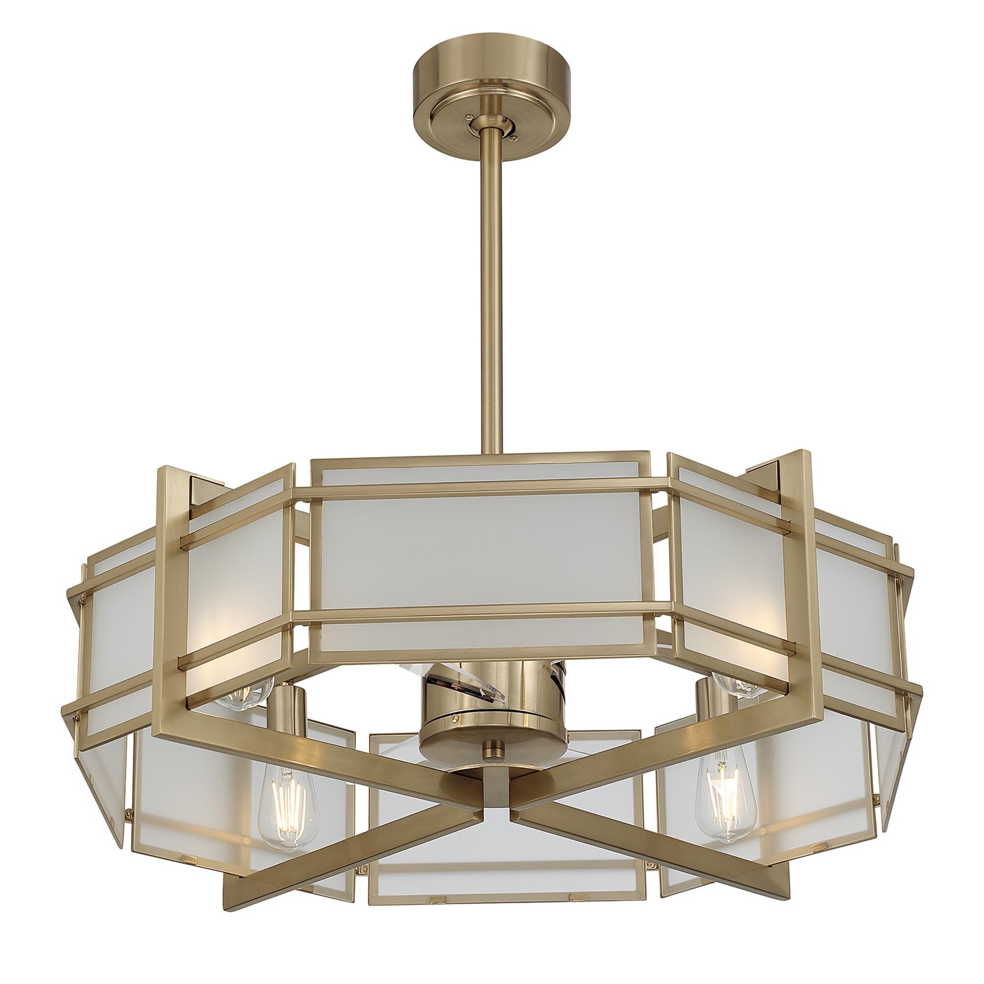 Shown in Noble Brass finish and Frosted Panels glass