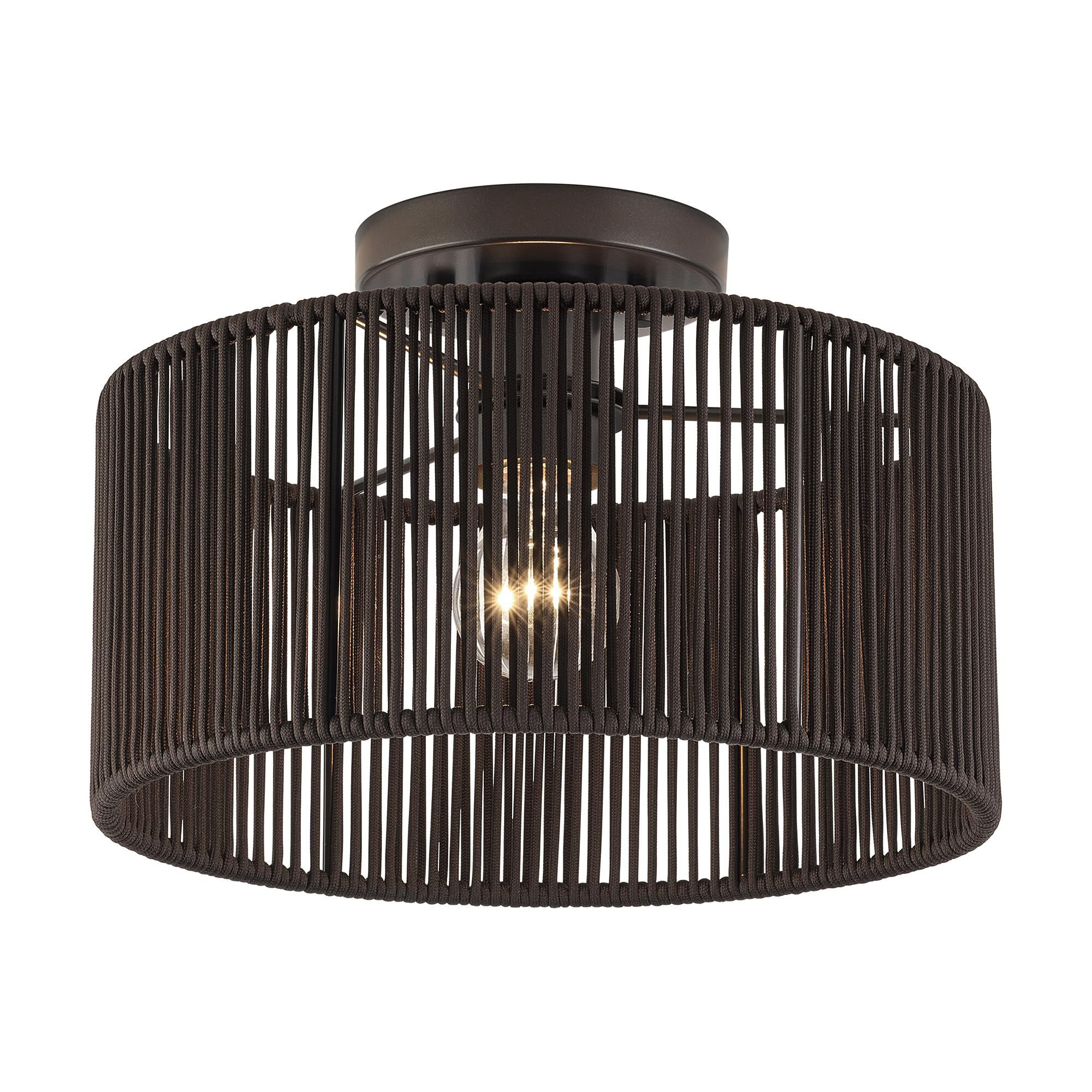 Shown in English Bronze finish and Hand-Woven Dark Chocolate Color Polyester Rope shade