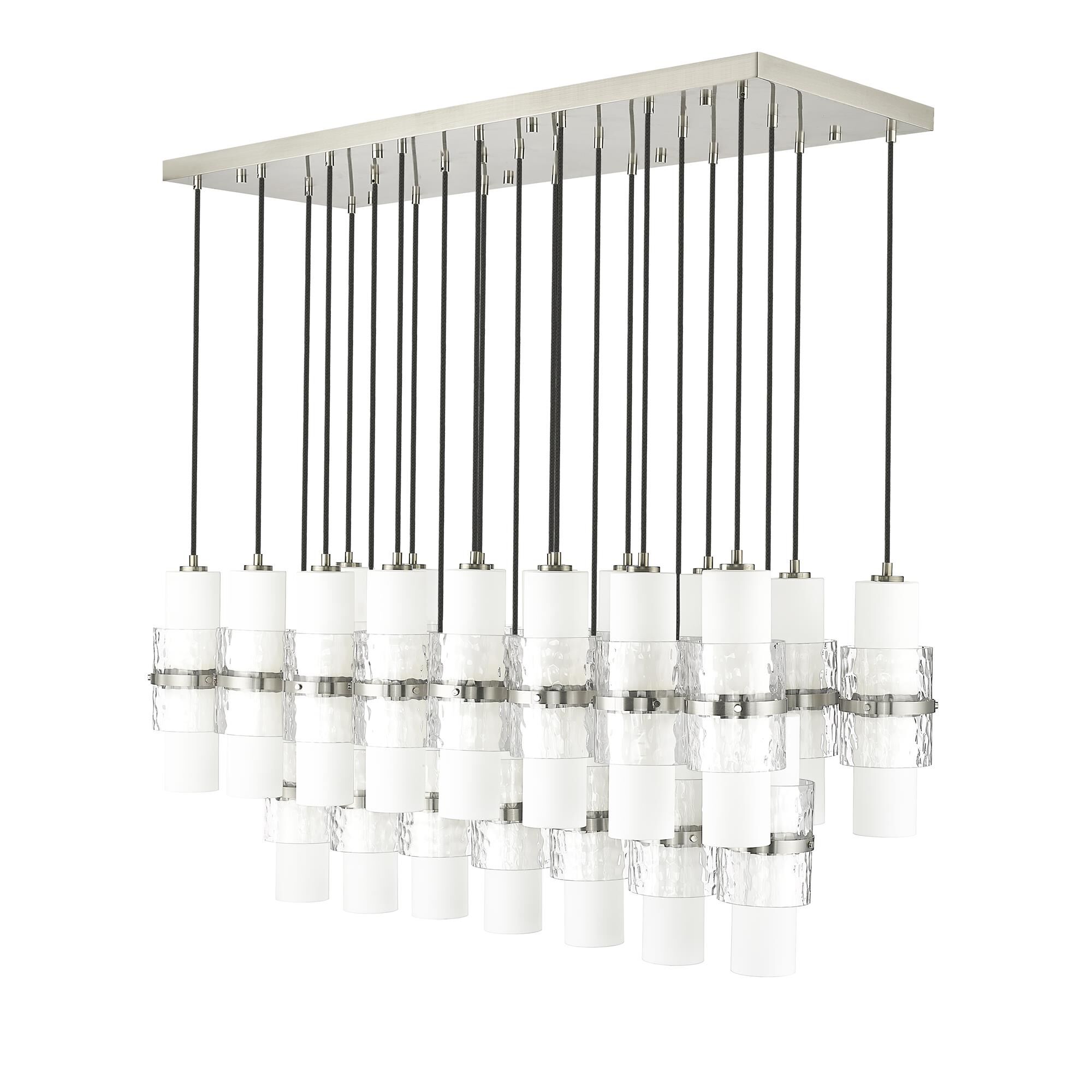 Shown in Brushed Nickel finish and Clear and Etched Opal glass