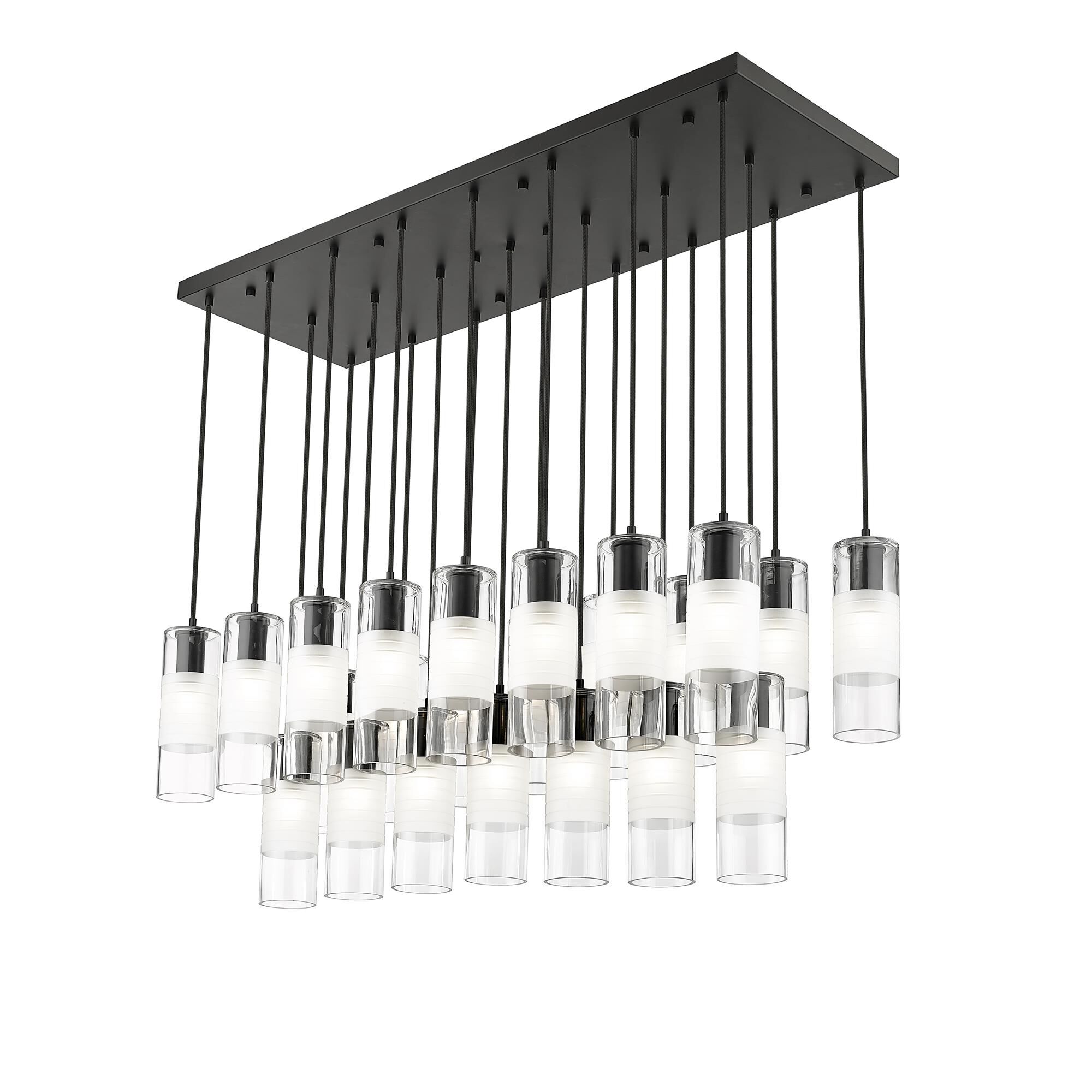 Shown in Matte Black finish and Clear+frosted glass and Clear+frosted shade