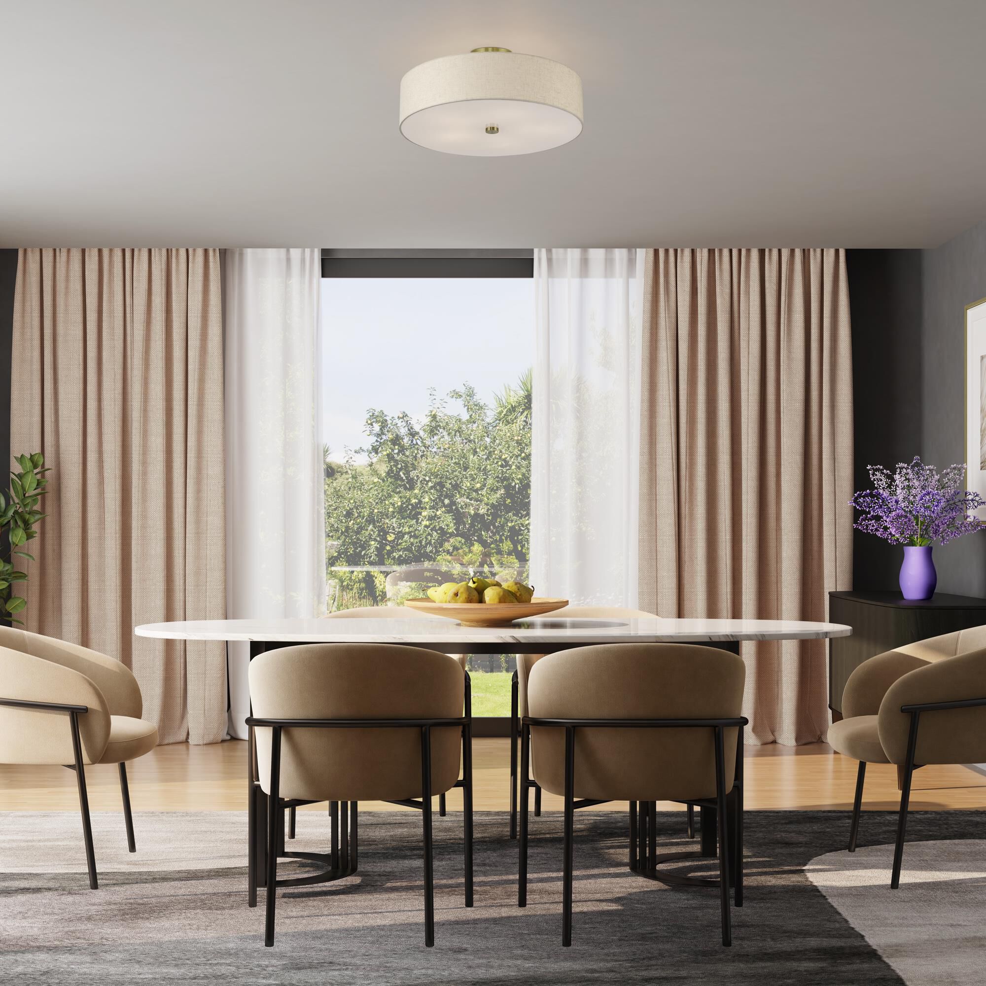 Shown in Antique Brass finish and Hand Crafted Oatmeal Color Fabric with White Color Inside shade