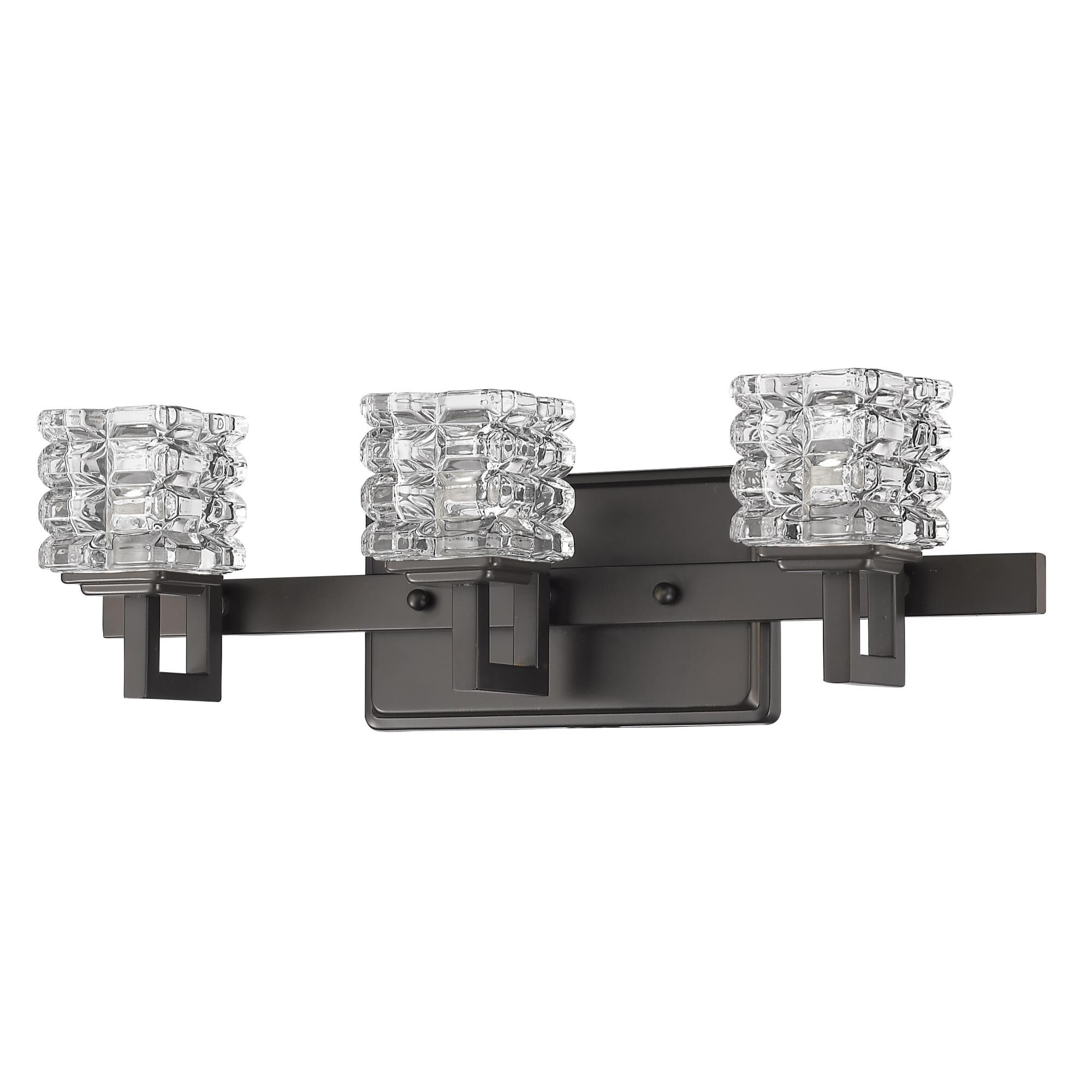 Shown in Oil Rubbed Bronze finish and Clear glass and Pressed K3 Crystal Cube s shade