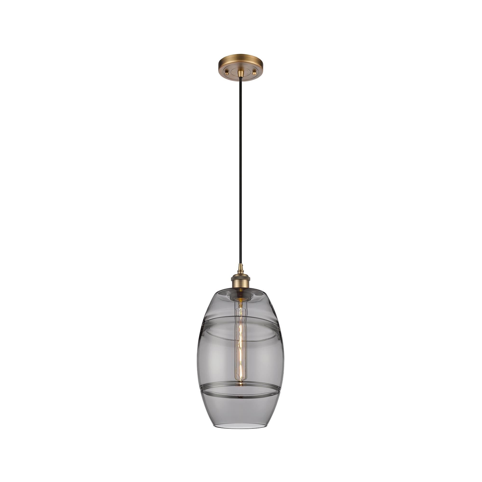 Shown in Brushed Brass finish and Light Smoke glass