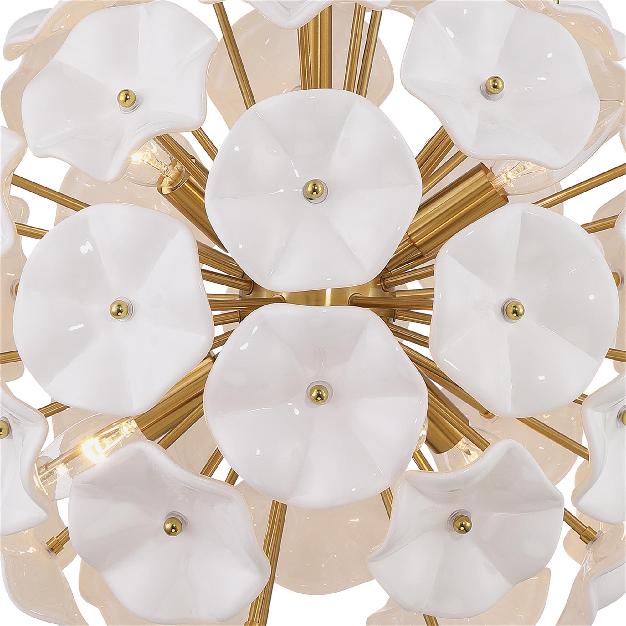 Shown in Aged Brass finish and Floral Glass Petals crystal
