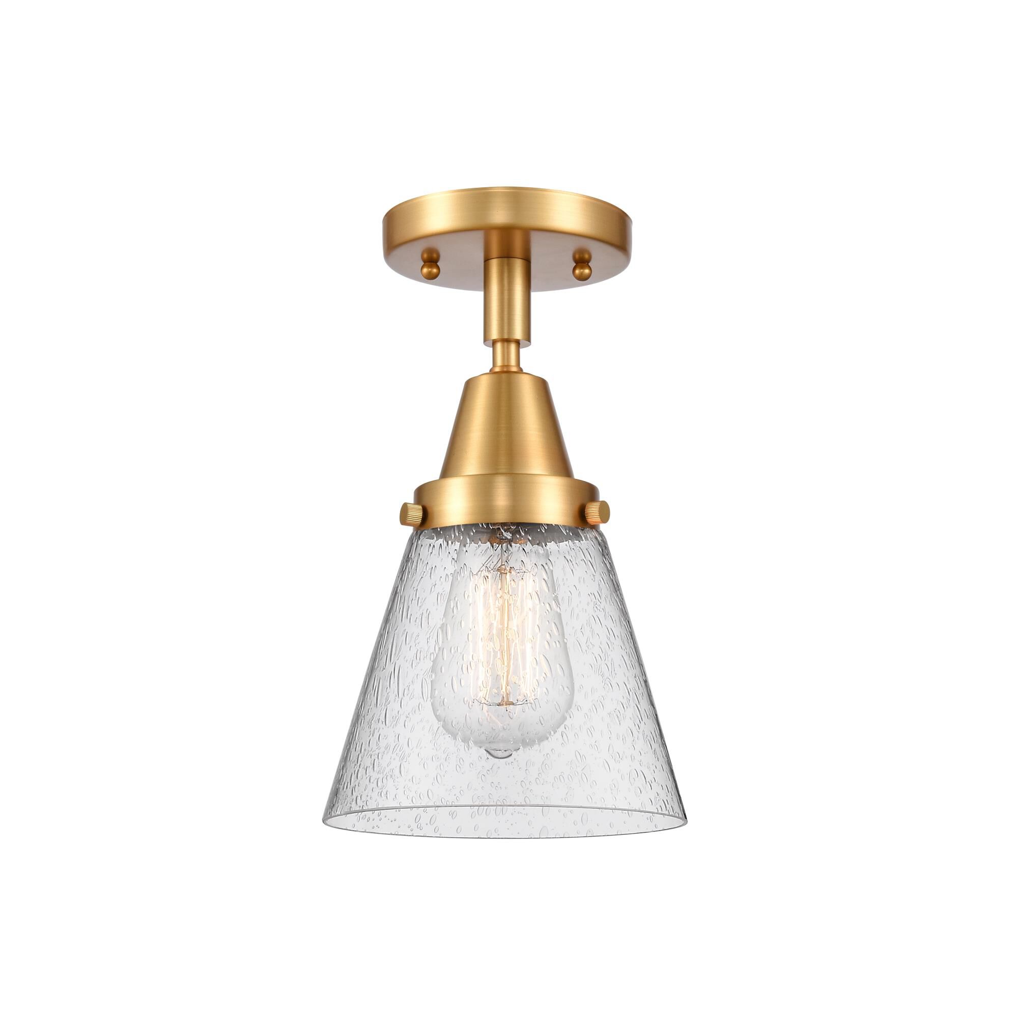 Shown in Satin Gold finish and Seedy Small Cone glass