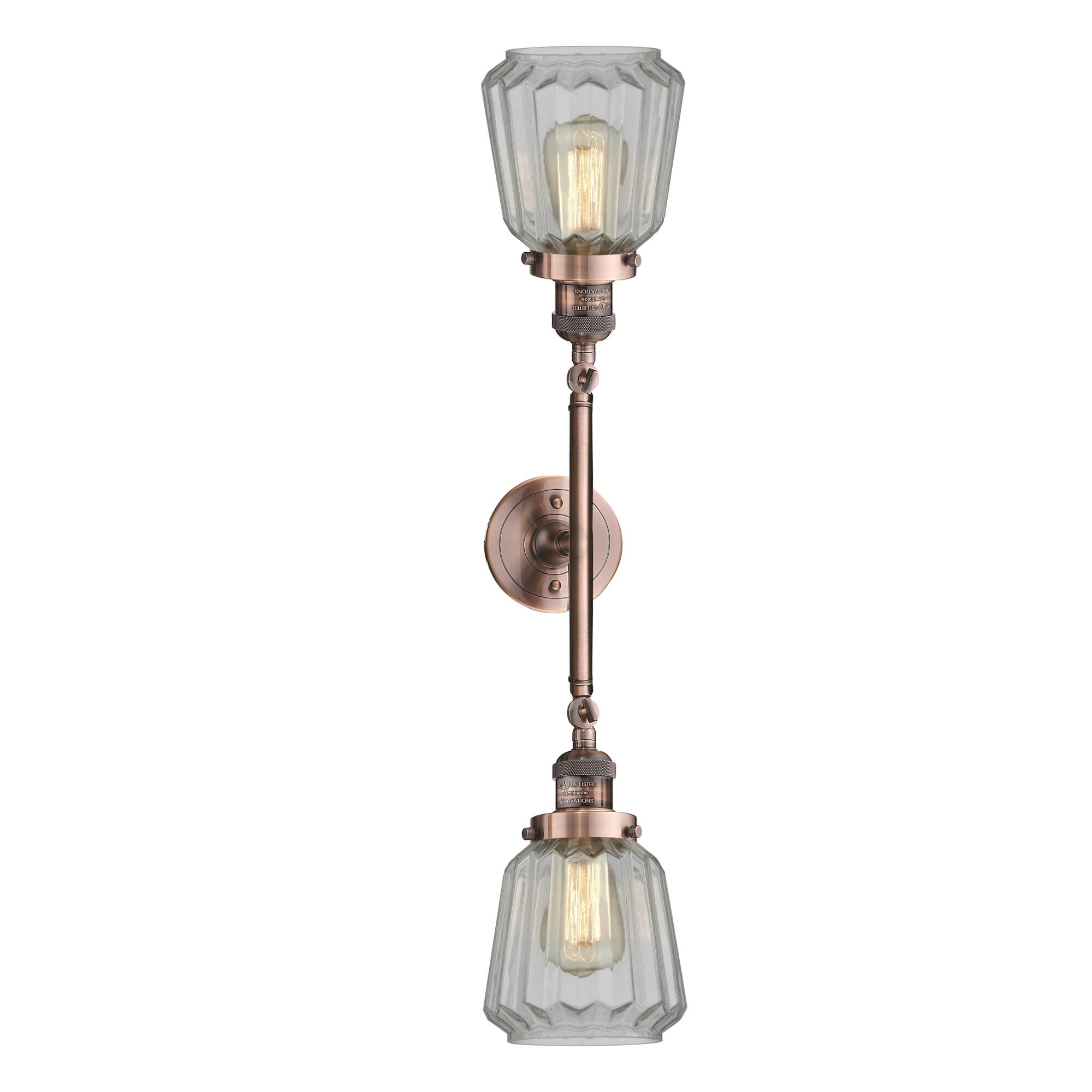 Shown in Antique Copper finish and Clear Fluted glass